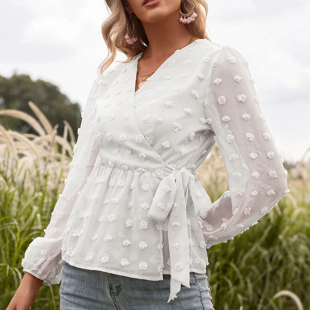 Jacquard Lace Women's V-neck Blouse