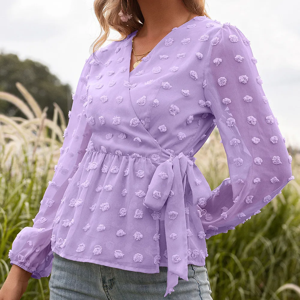 Jacquard Lace Women's V-neck Blouse