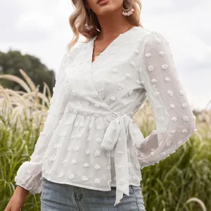 Jacquard Lace Women's V-neck Blouse