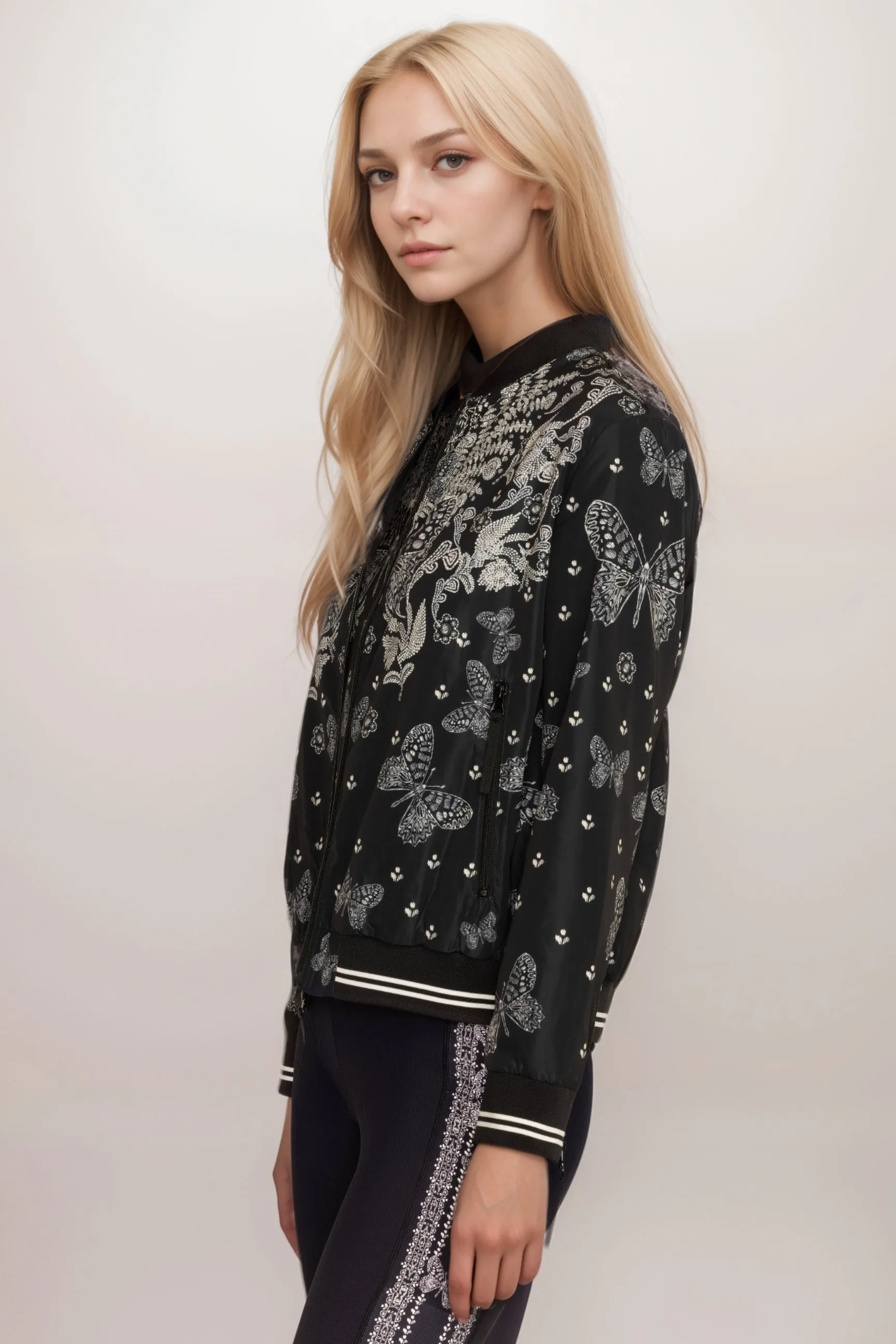 Johnny Was Black Bee Active Drop Shoulder Bomber Jacket A3724-8