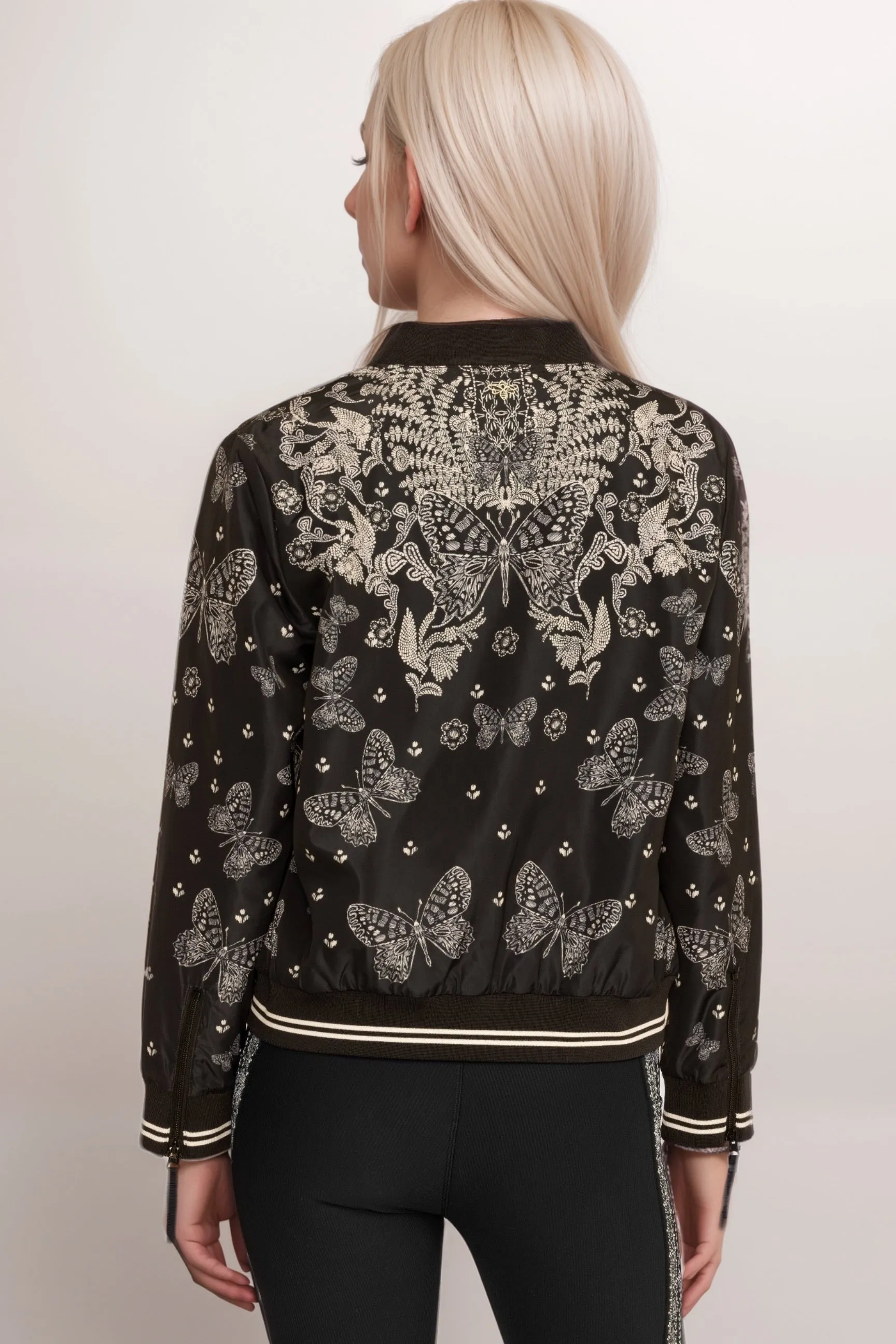 Johnny Was Black Bee Active Drop Shoulder Bomber Jacket A3724-8