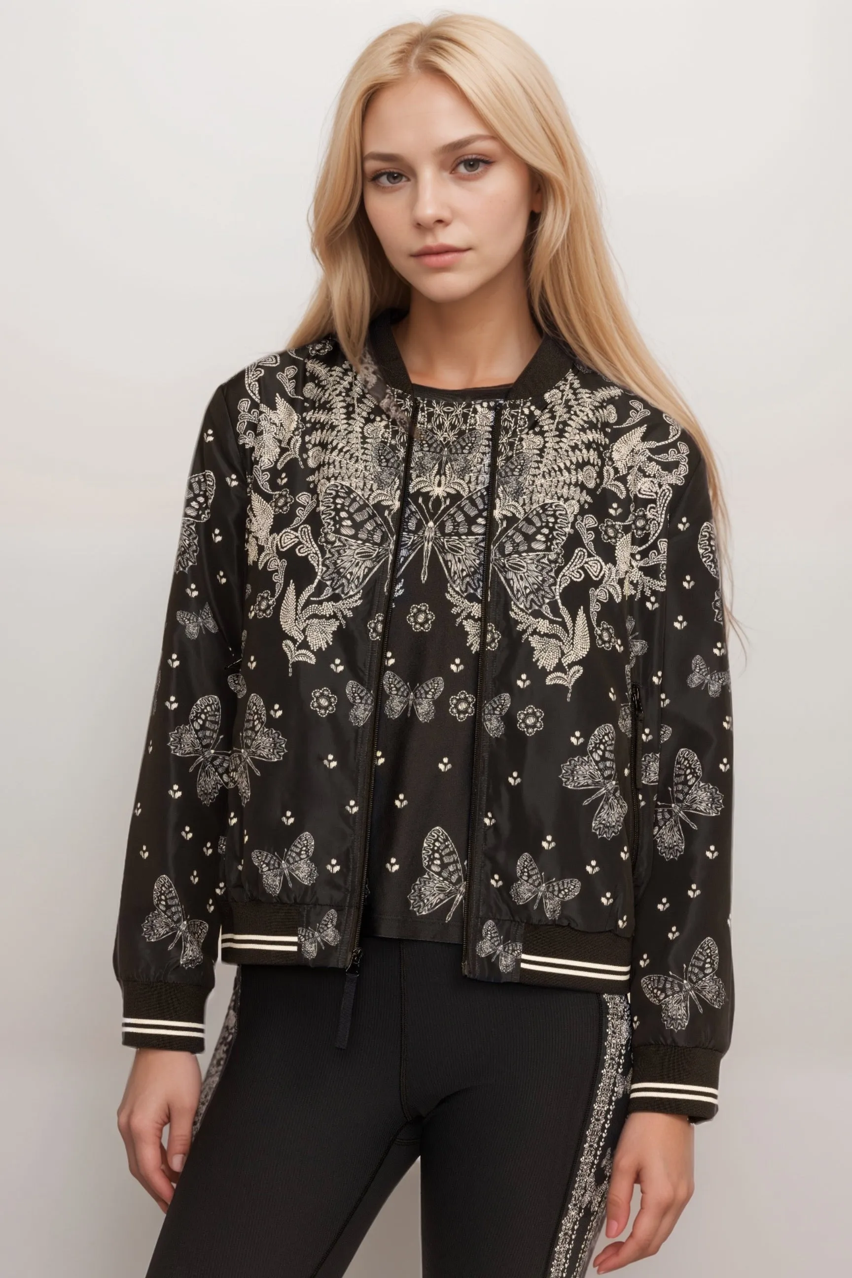 Johnny Was Black Bee Active Drop Shoulder Bomber Jacket A3724-8