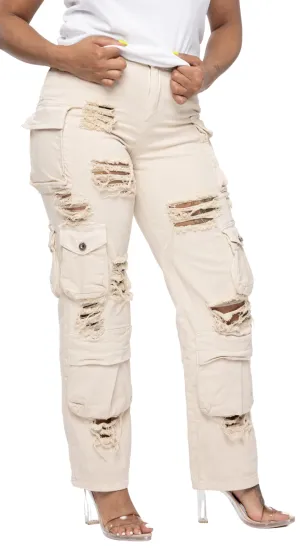Khaki Destroyed Pants