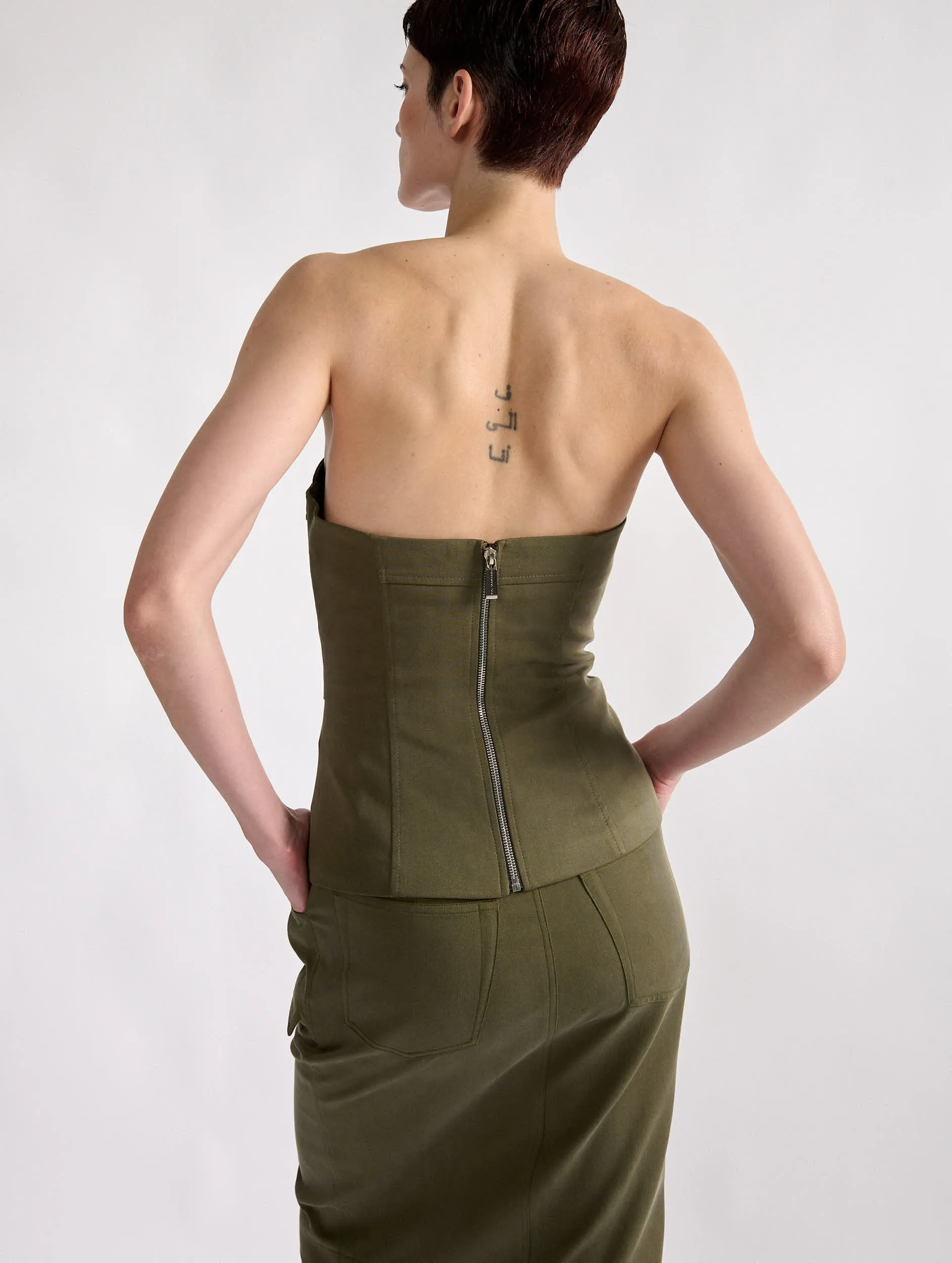 Khaki stretch gabardine bustier