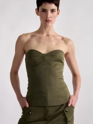 Khaki stretch gabardine bustier