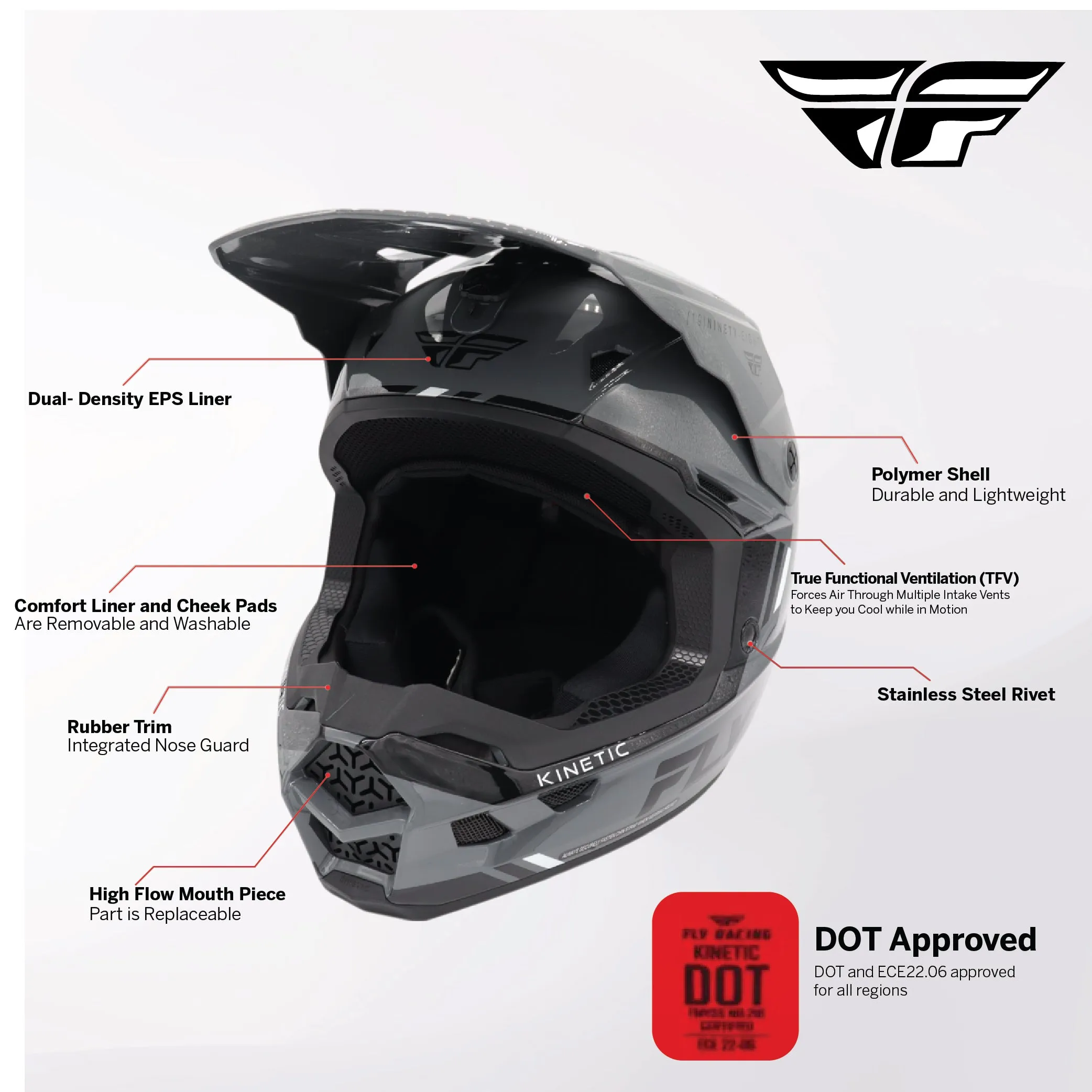 KINETIC VERDICT HELMET GREY/BLACK/WHITE LG