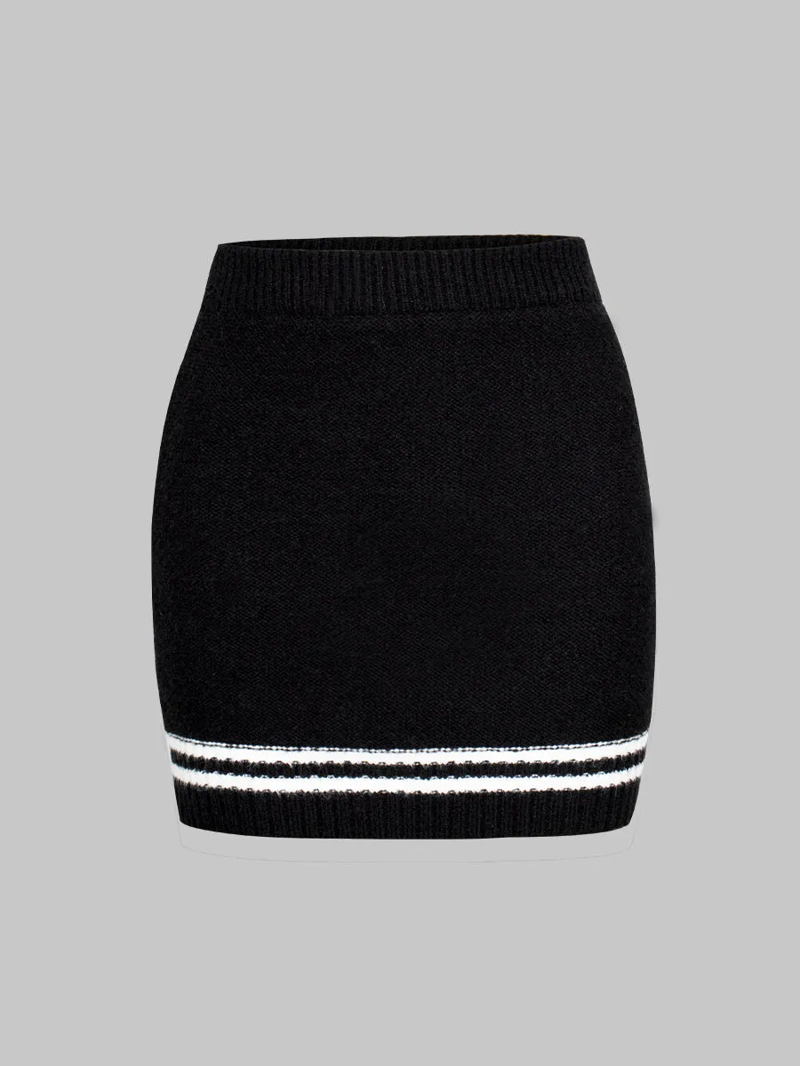 Knitted Tank Top Shirt with Tie Skirt Three Piece Set