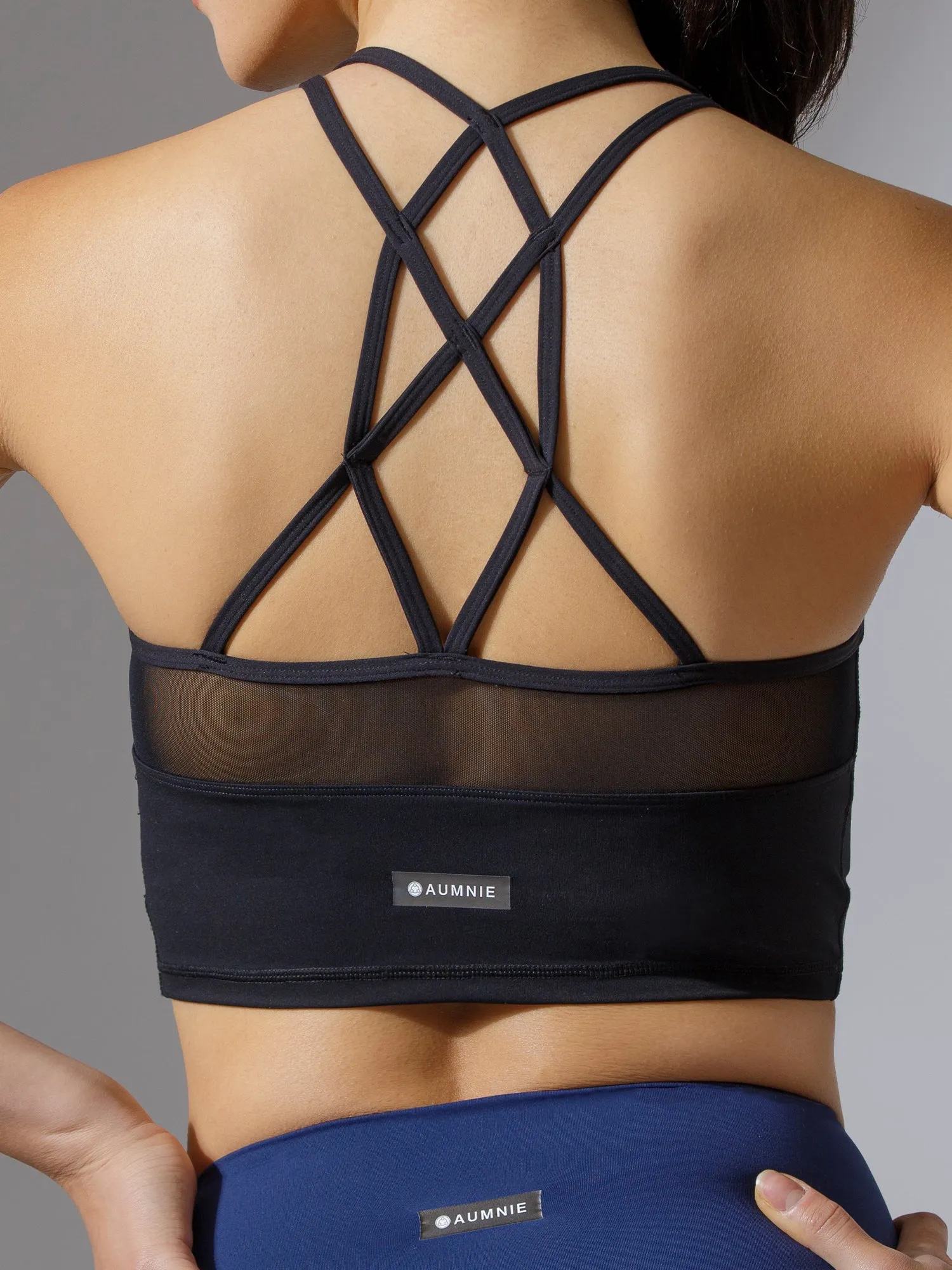 LABRYINTH CROPPED TANK, BLACK/BLACK MESH