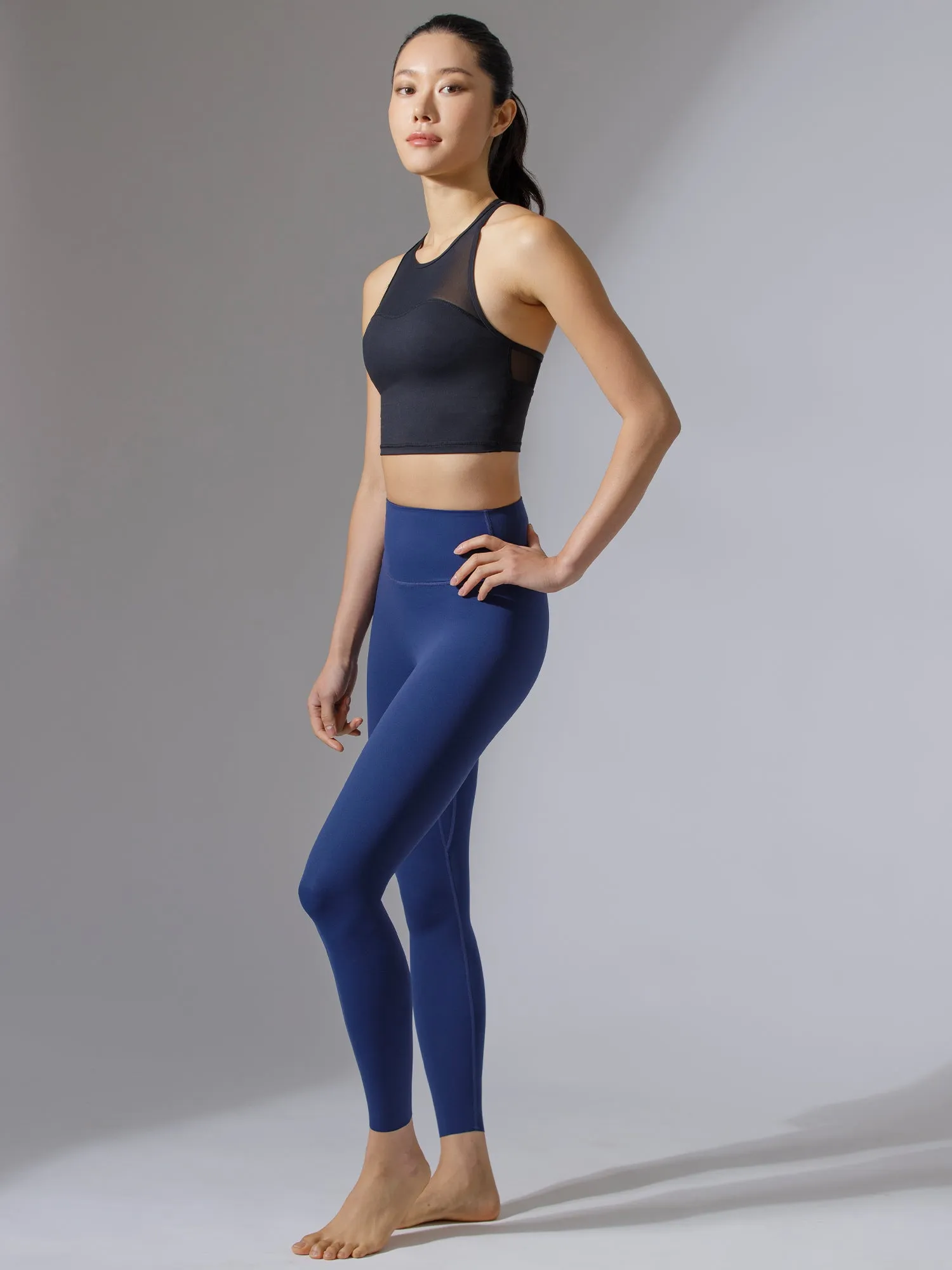LABRYINTH CROPPED TANK, BLACK/BLACK MESH