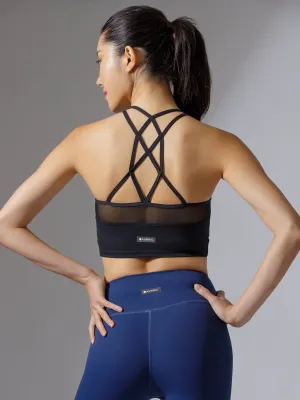 LABRYINTH CROPPED TANK, BLACK/BLACK MESH