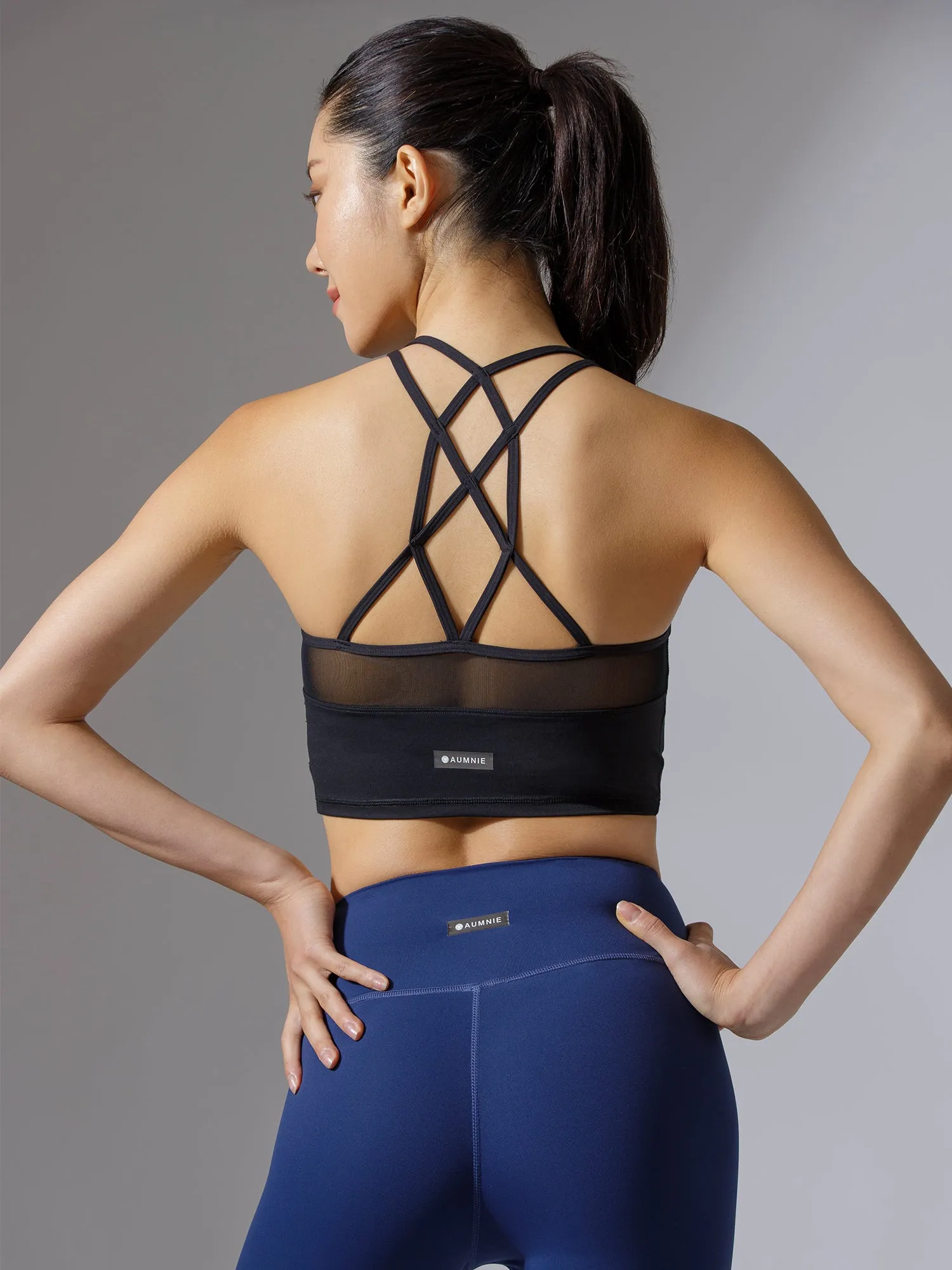 LABRYINTH CROPPED TANK, BLACK/BLACK MESH