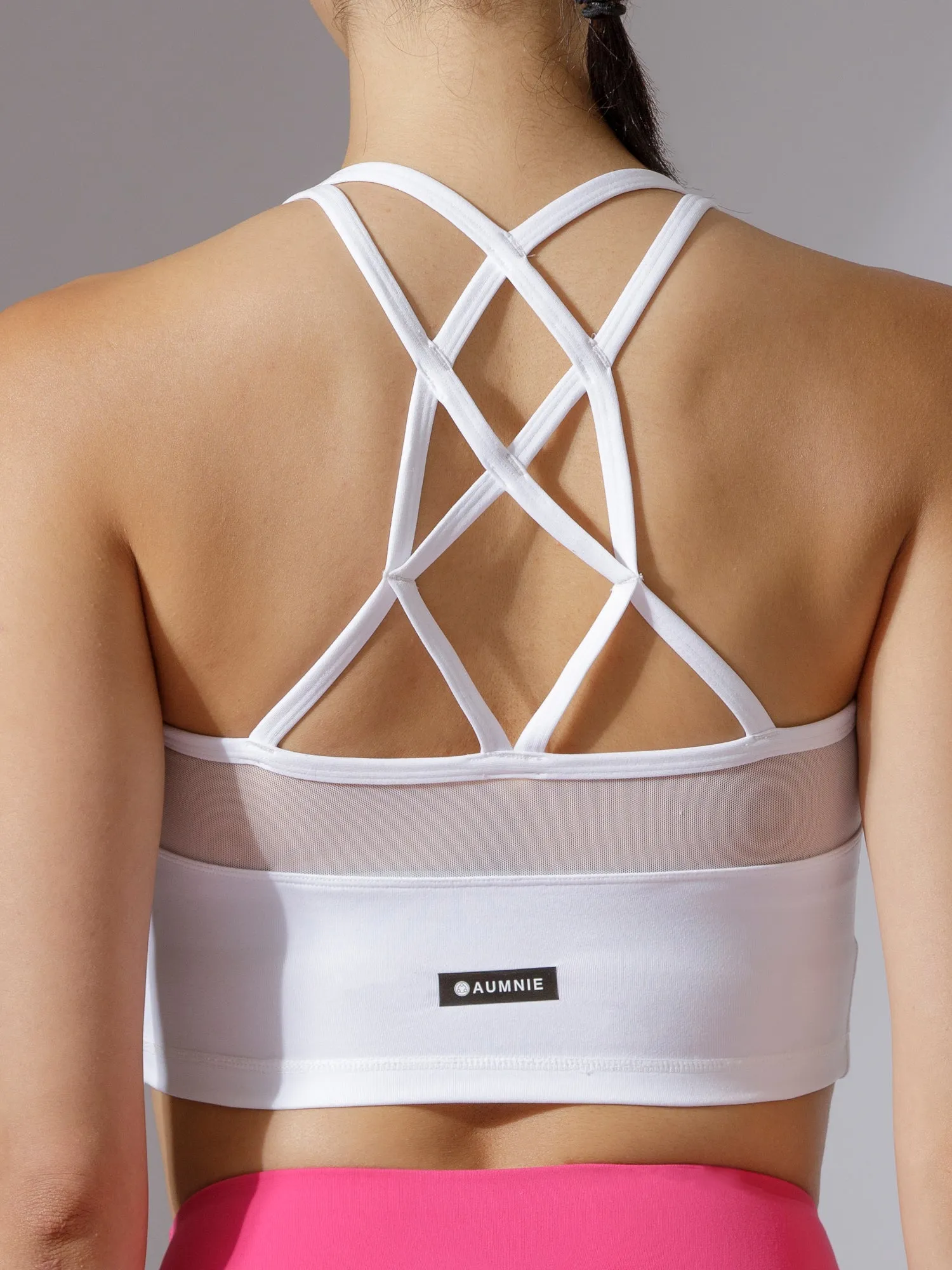 LABRYINTH CROPPED TANK, WHITE/WHITE MESH