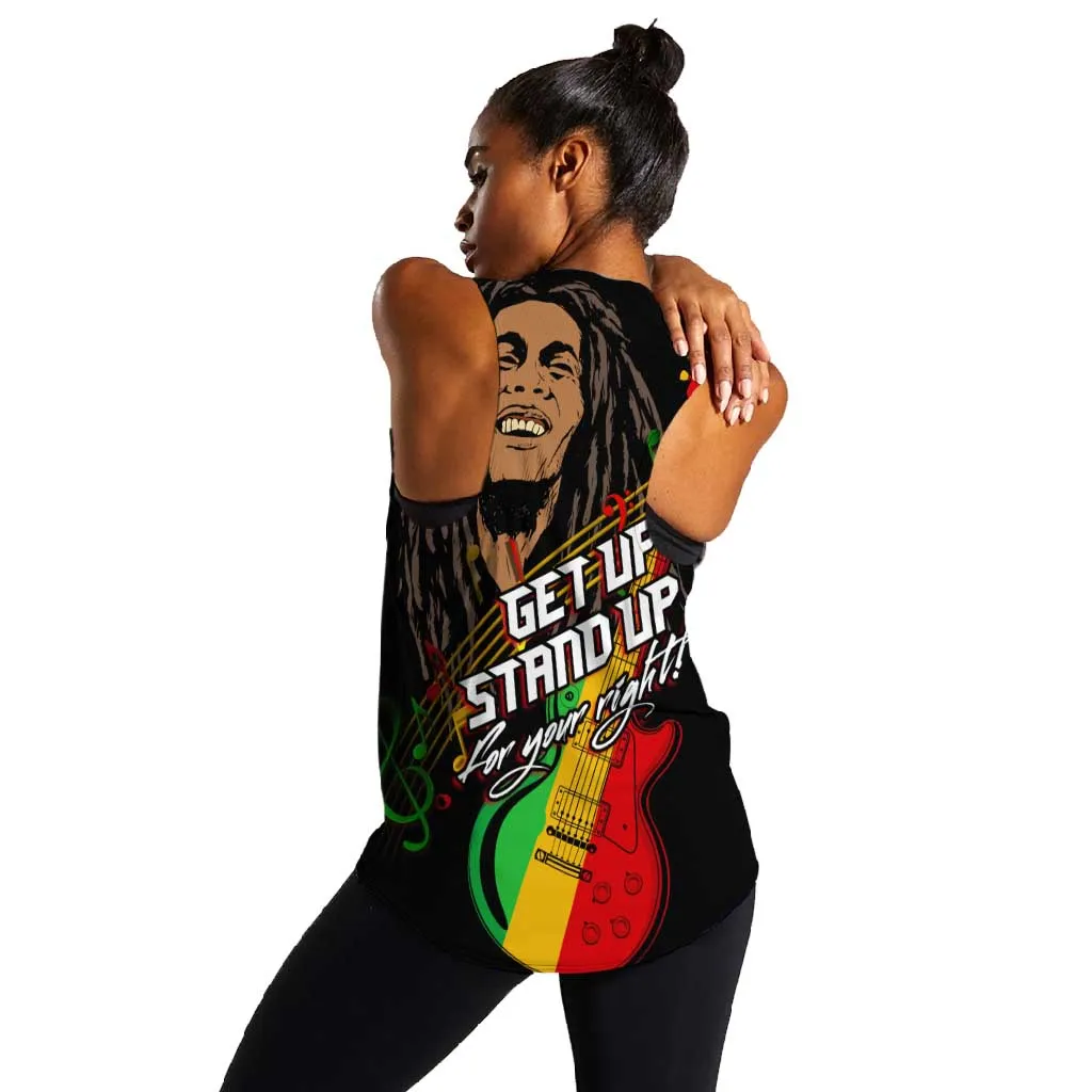 Legend Bob Get Up Stand Up Women Racerback Tank Black Jamaican Reggae Multicolored LT9