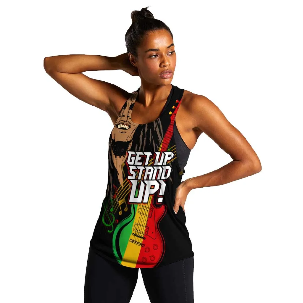 Legend Bob Get Up Stand Up Women Racerback Tank Black Jamaican Reggae Multicolored LT9