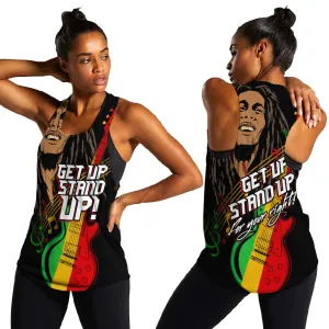 Legend Bob Get Up Stand Up Women Racerback Tank Black Jamaican Reggae Multicolored LT9