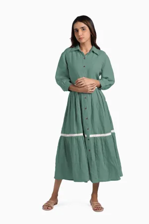 Linen Ariel Maxi Dress-Midnight Green
