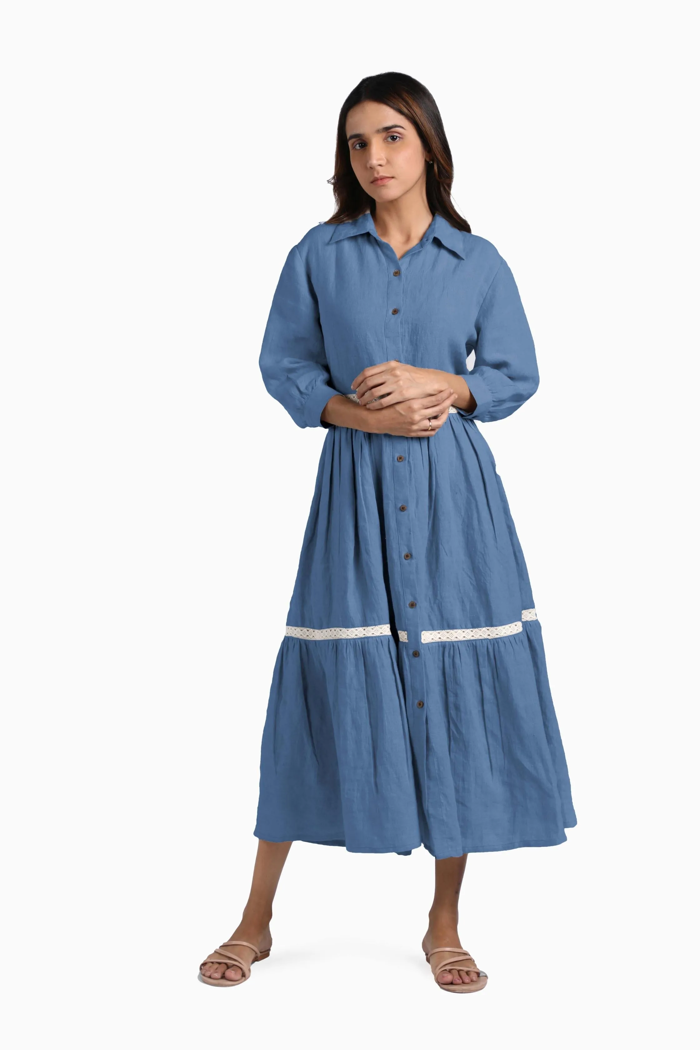Linen Ariel Maxi Dress-Midnight Green
