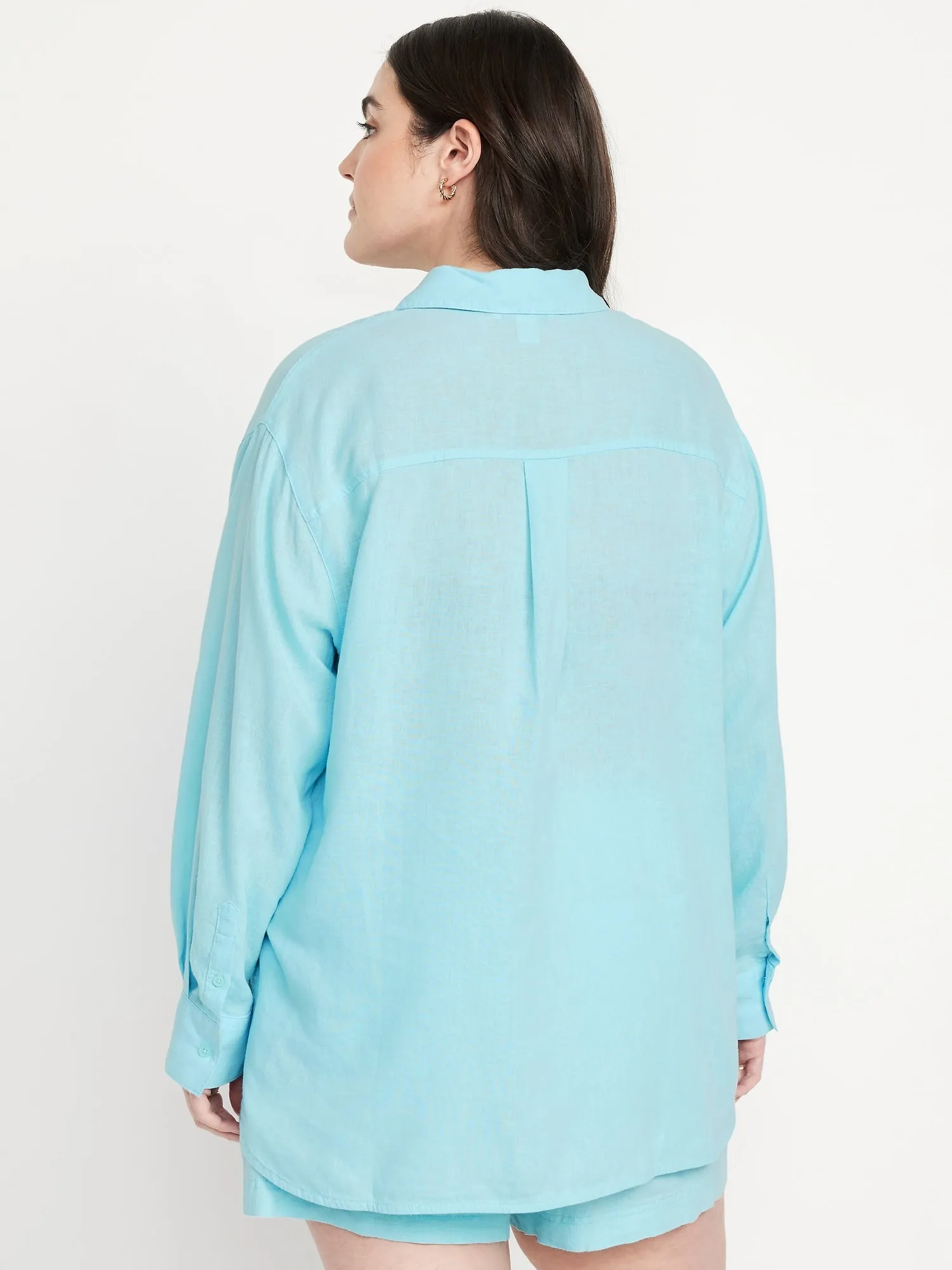 Linen-Blend Loose Button-Down Shirt
