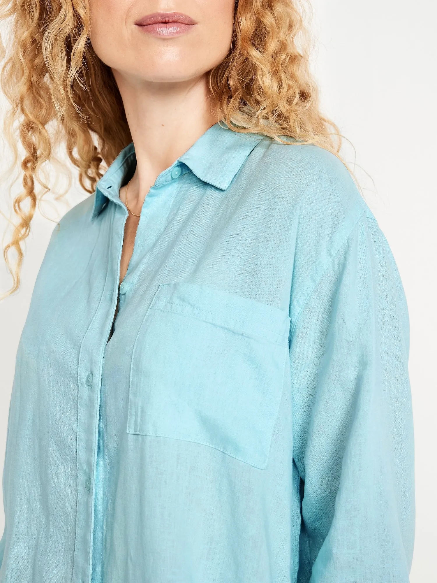 Linen-Blend Loose Button-Down Shirt