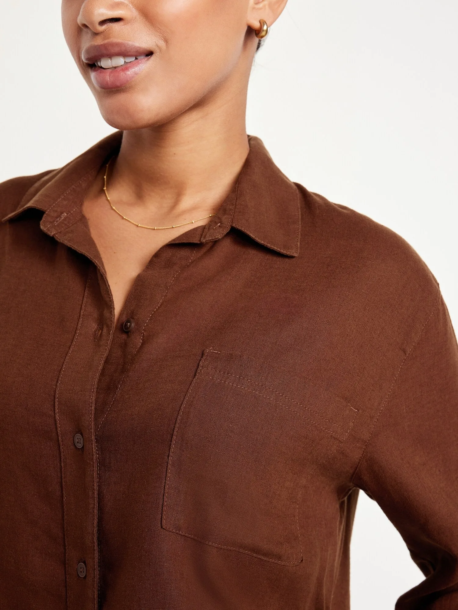 Linen-Blend Loose Button-Down Shirt