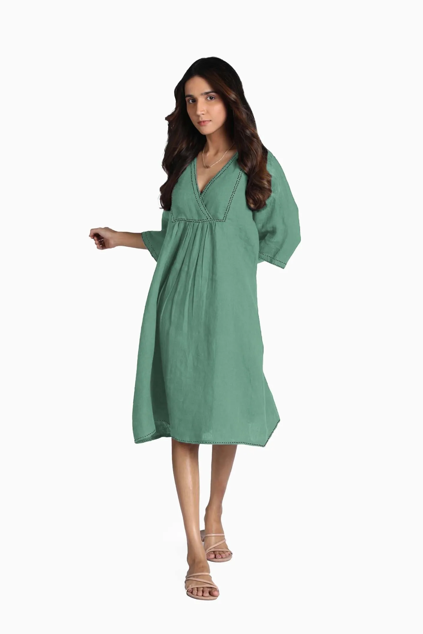 Linen Claire Midi Dress-Brown Bean