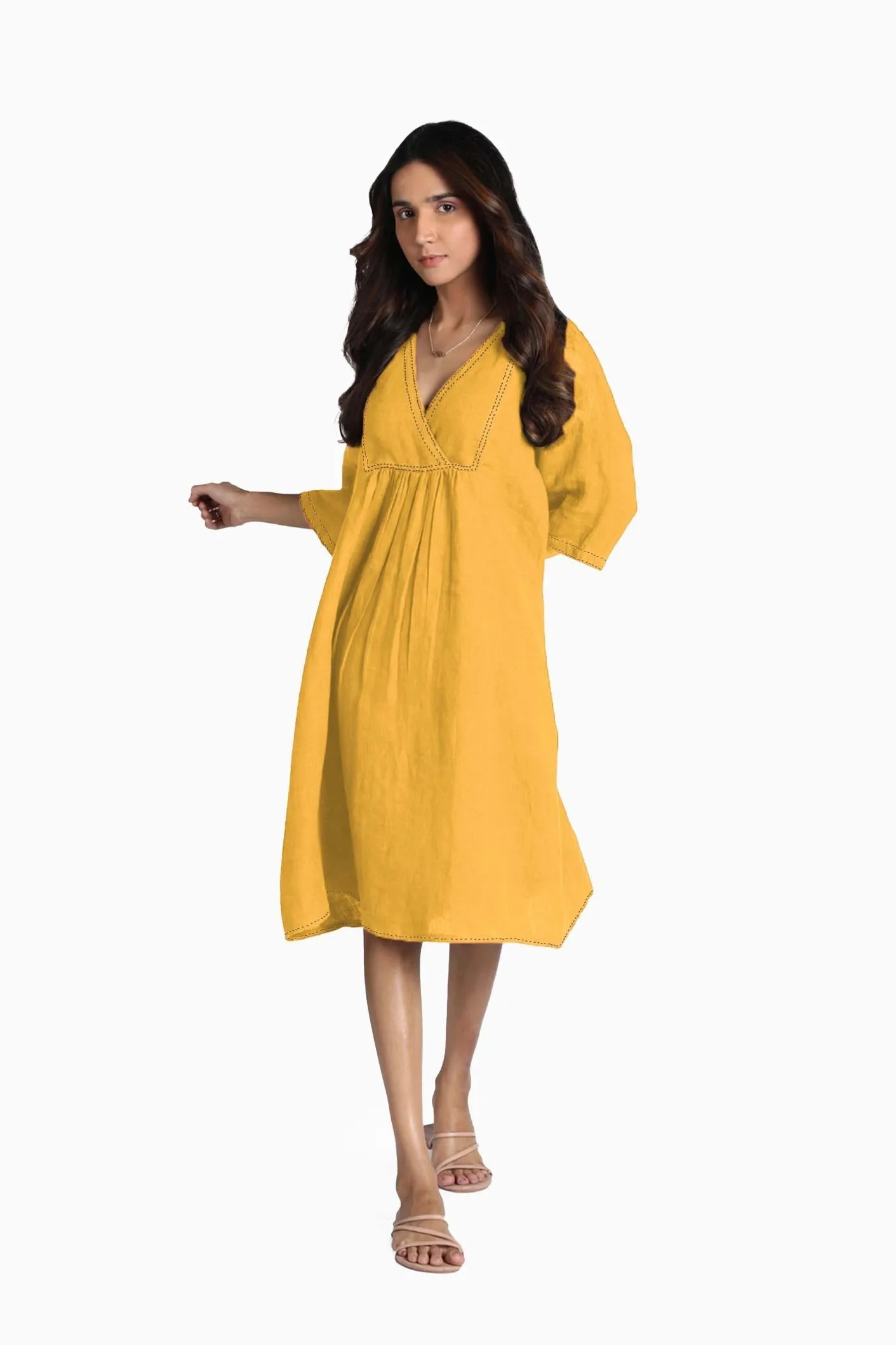 Linen Claire Midi Dress-Brown Bean