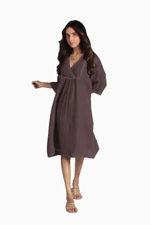 Linen Claire Midi Dress-Brown Bean
