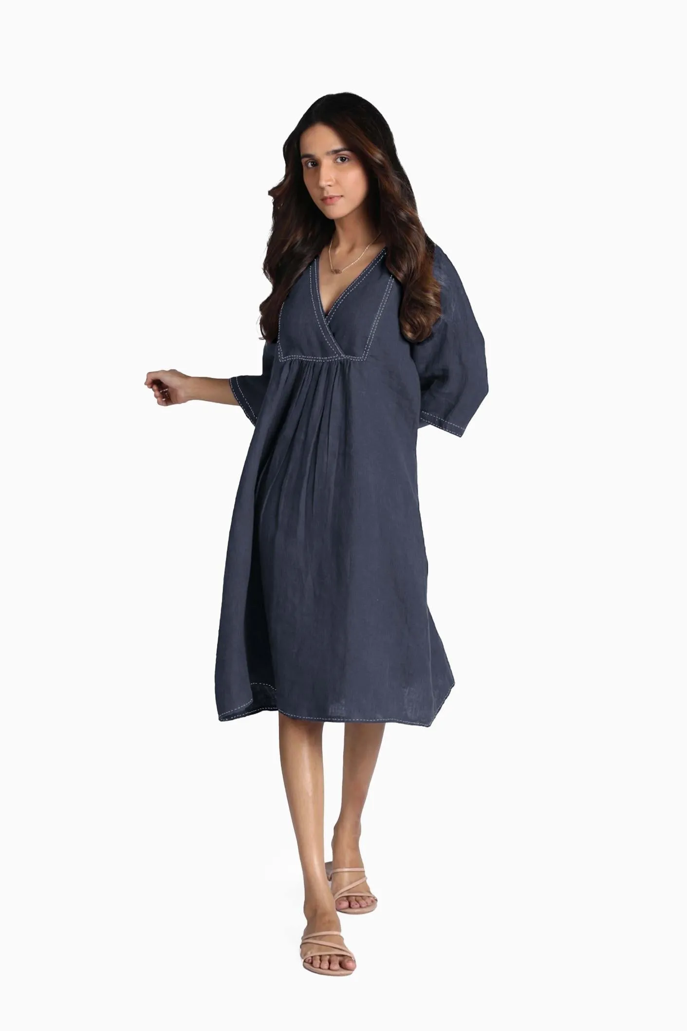 Linen Claire Midi Dress-Brown Bean