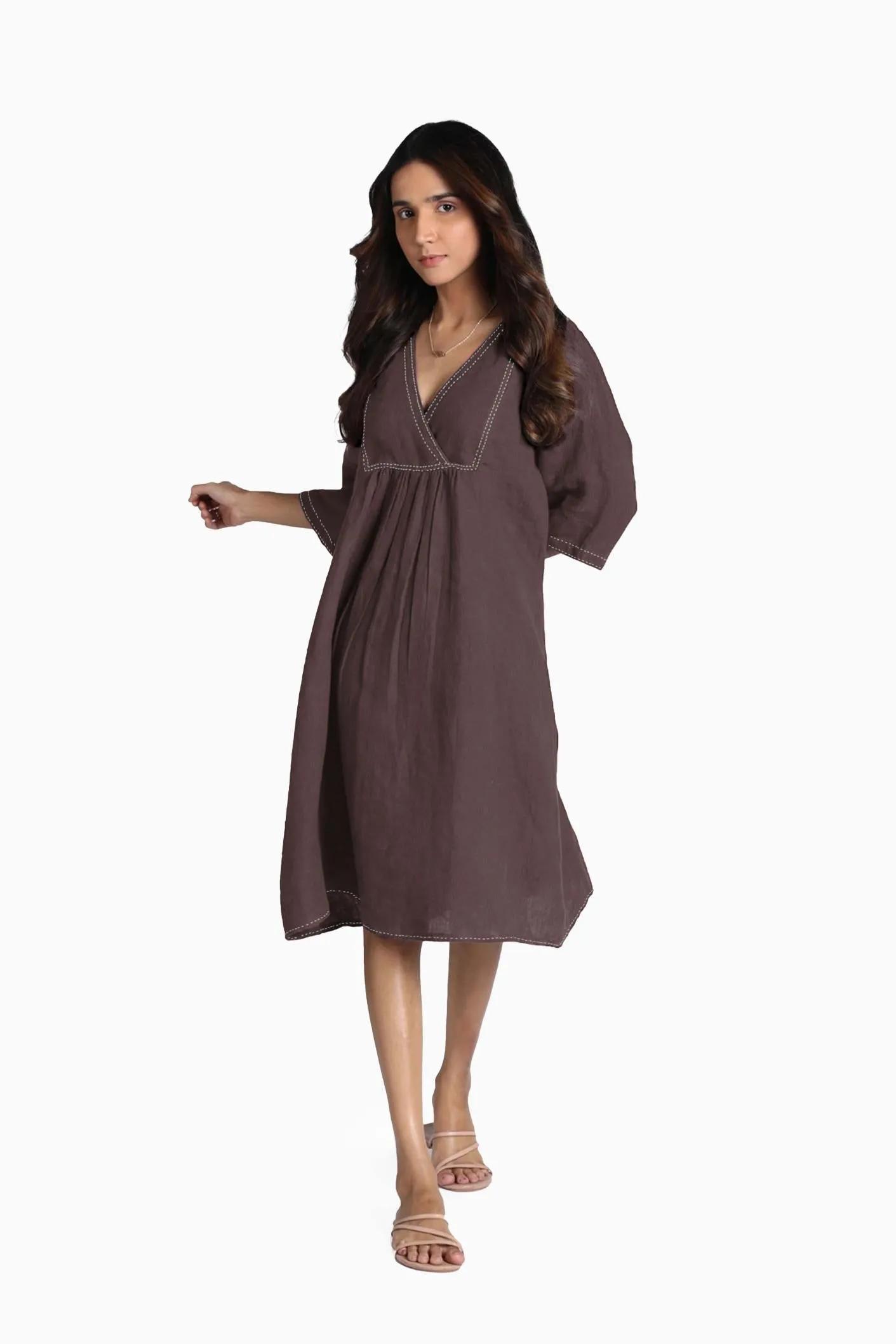 Linen Claire Midi Dress-Brown Bean