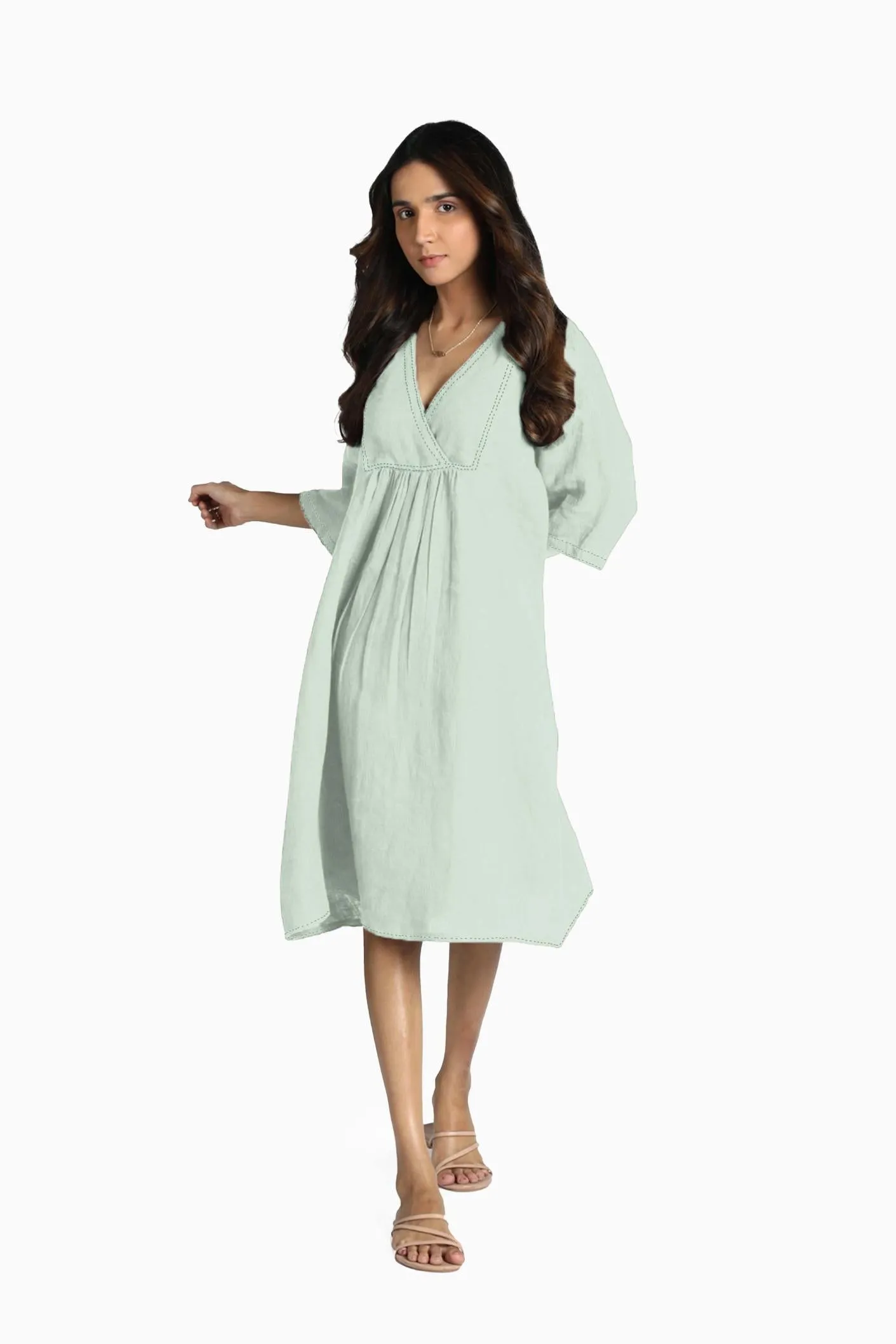 Linen Claire Midi Dress-Oatmeal