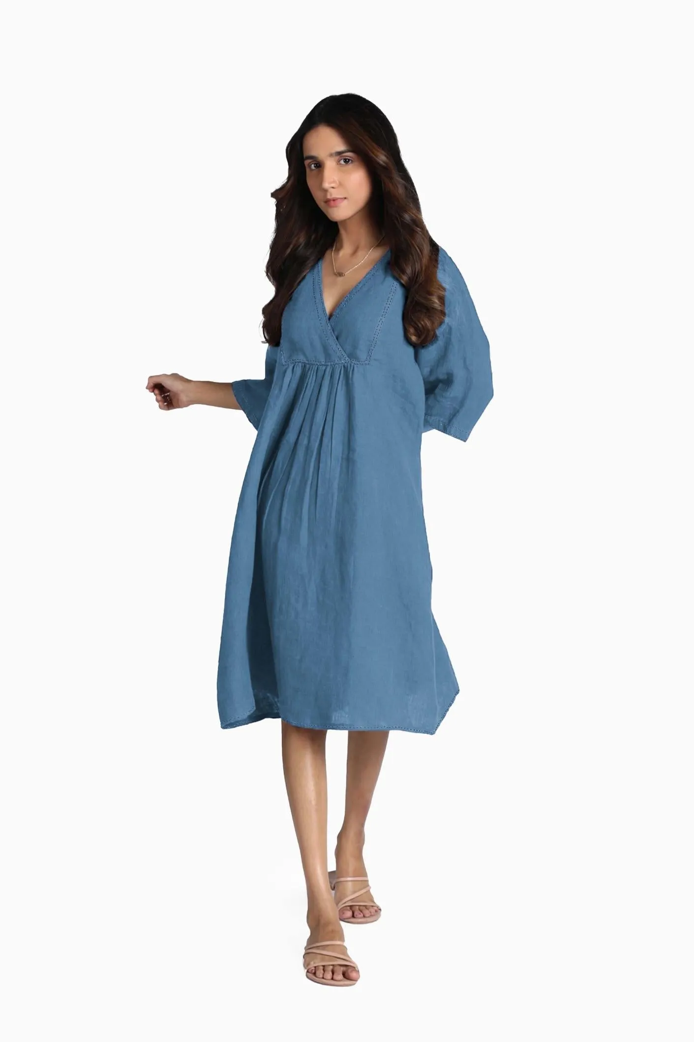 Linen Claire Midi Dress-Oatmeal