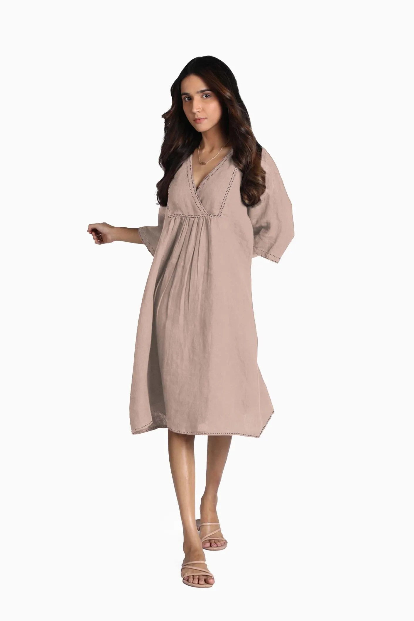 Linen Claire Midi Dress-Oatmeal