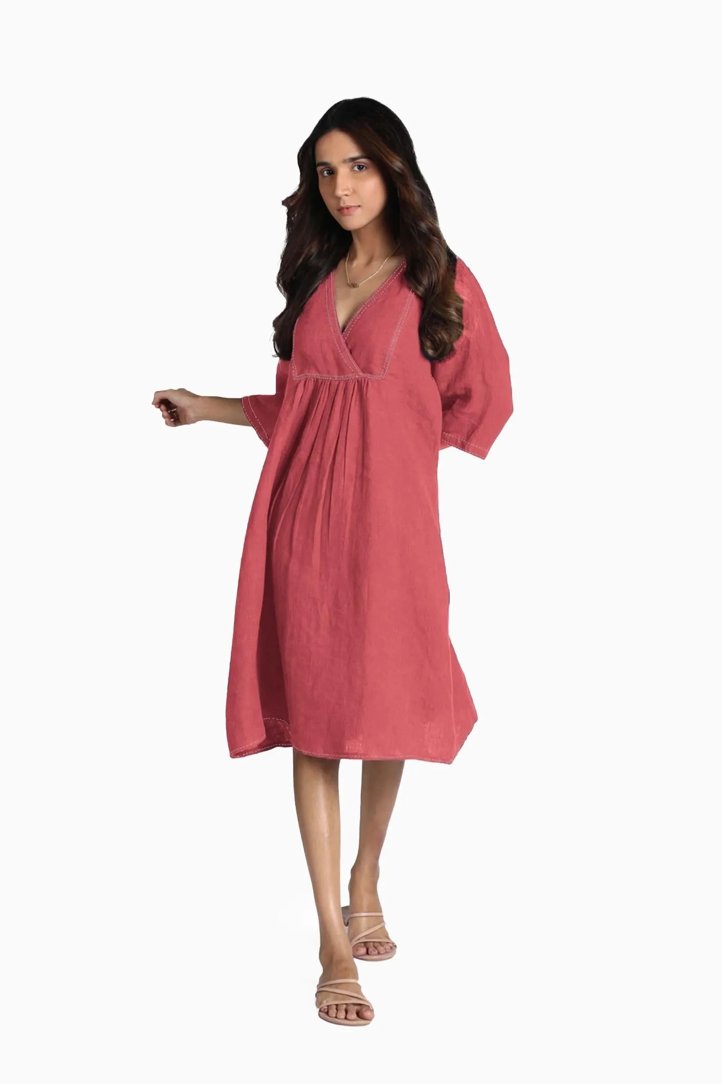 Linen Claire Midi Dress-Oatmeal