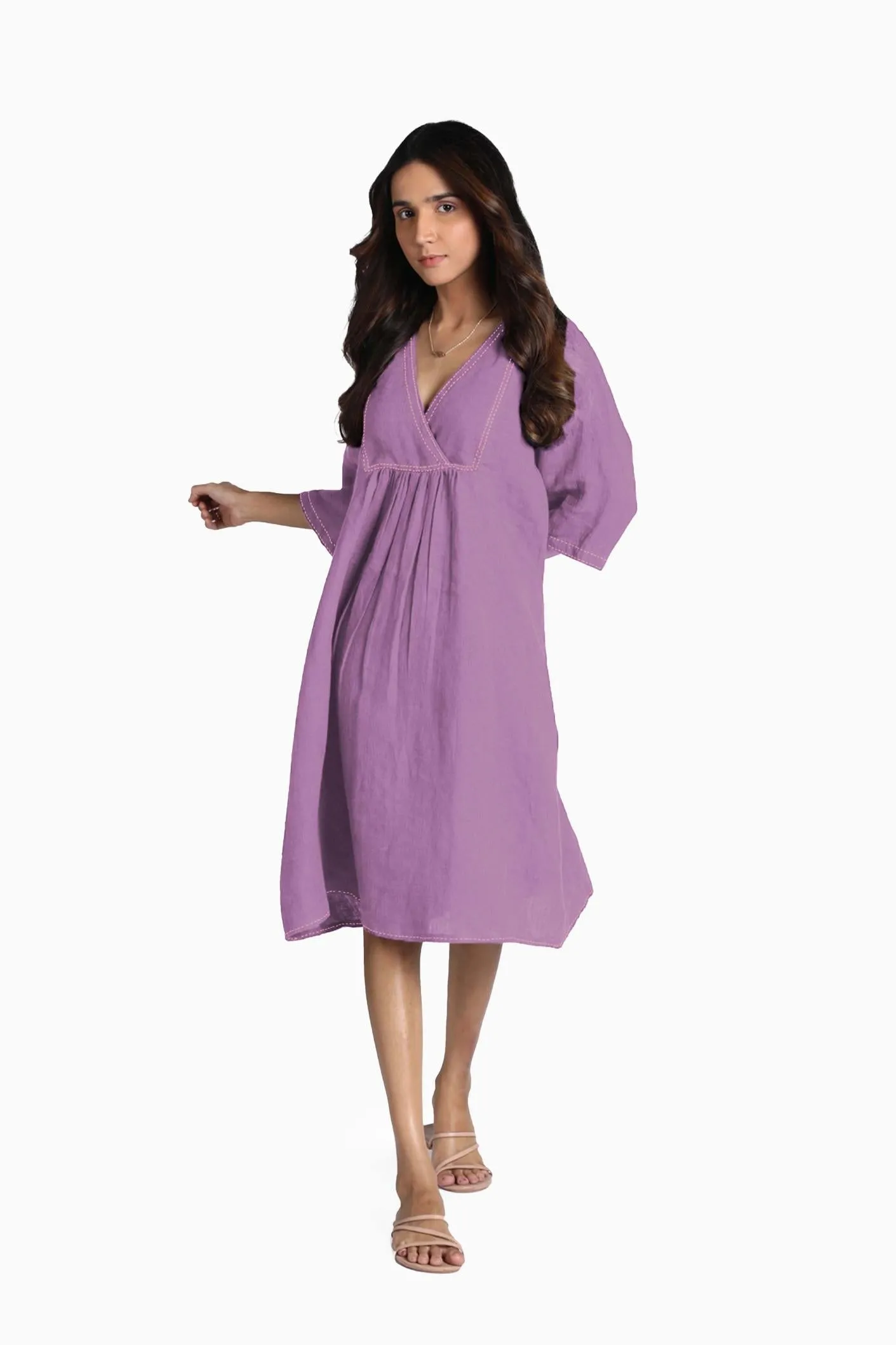 Linen Claire Midi Dress-Oatmeal