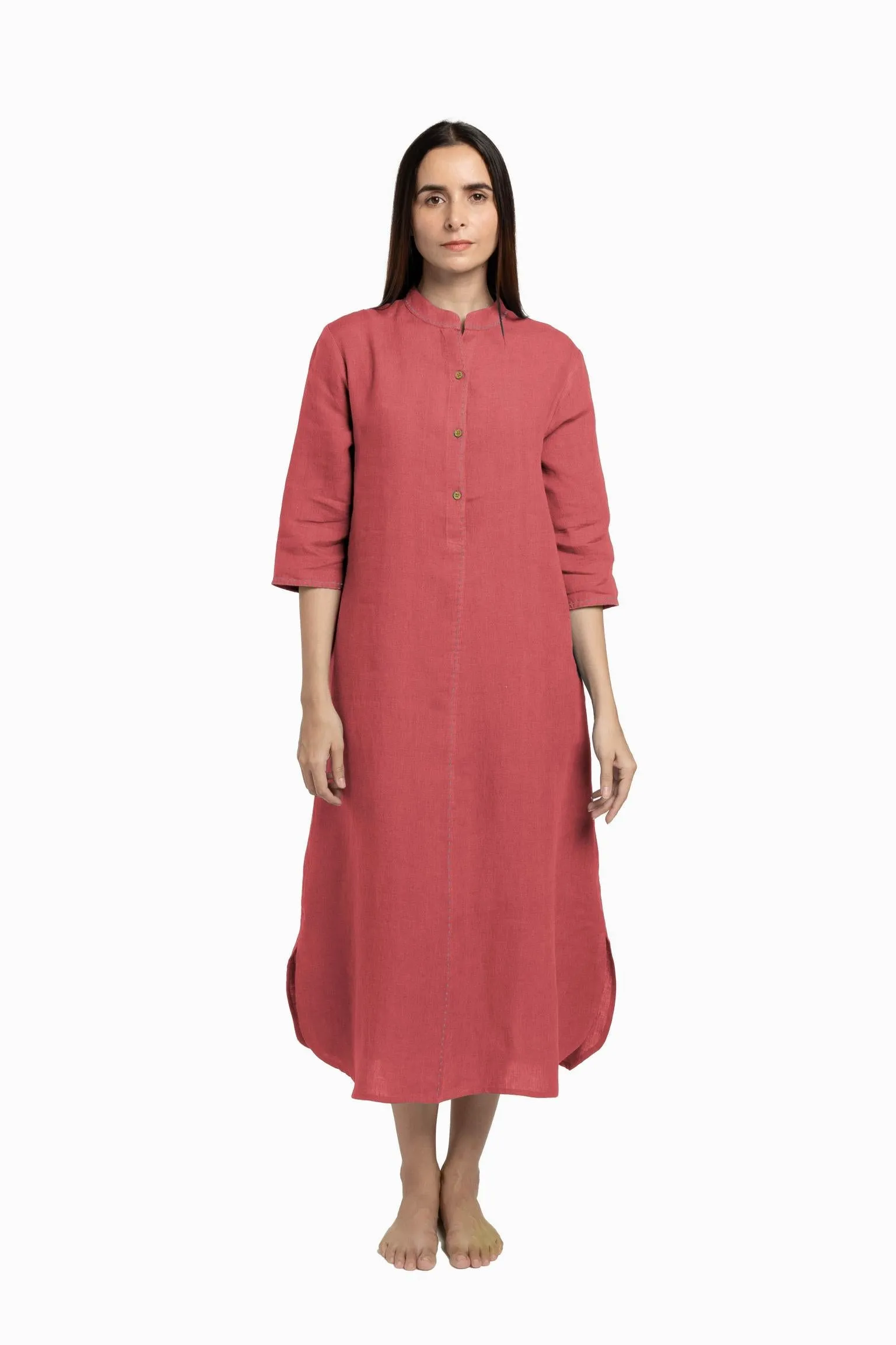 Linen Drizzle Shirt Dress-Brown Bean