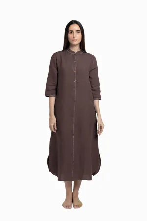Linen Drizzle Shirt Dress-Brown Bean