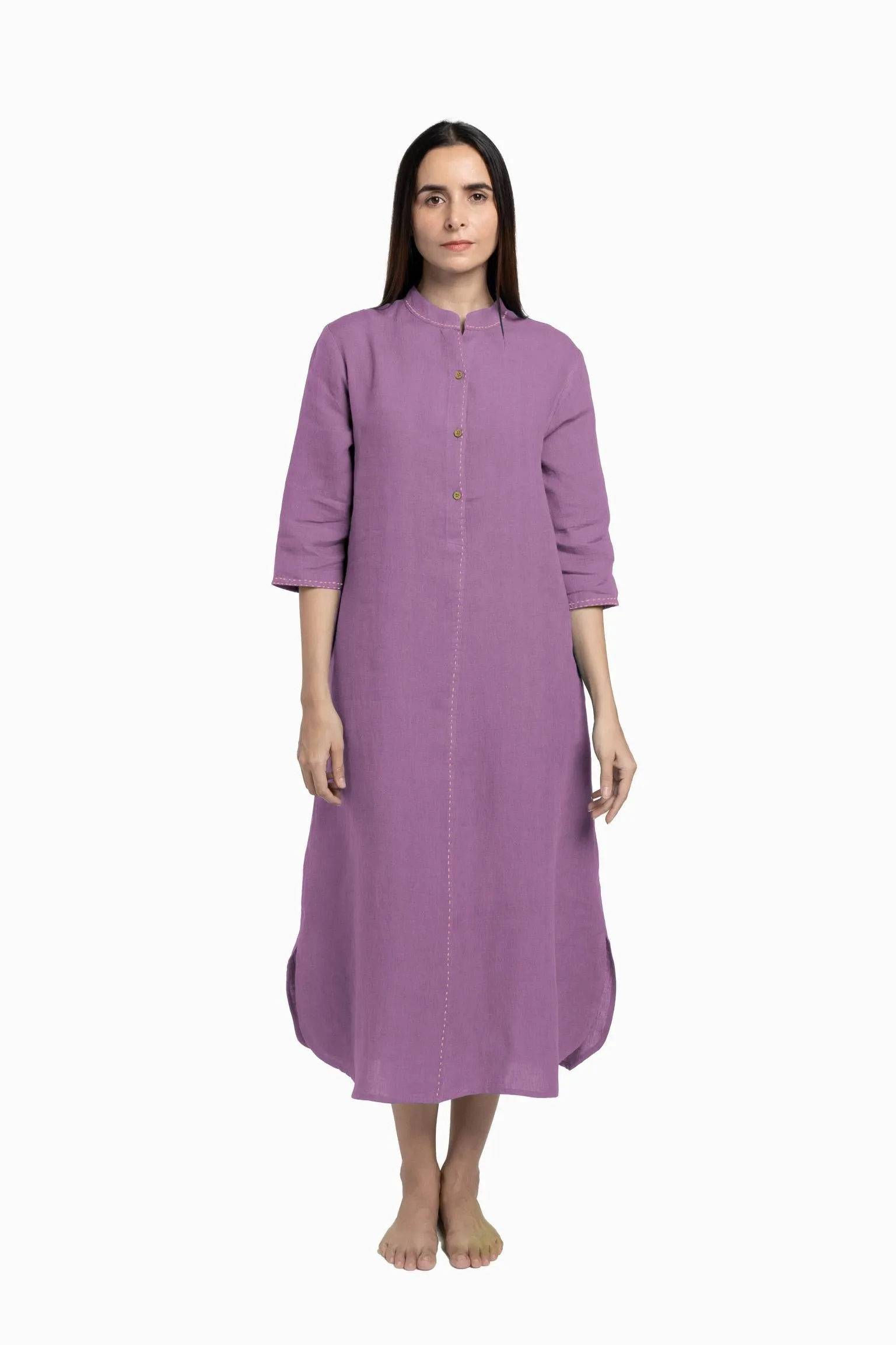 Linen Drizzle Shirt Dress-Brown Bean