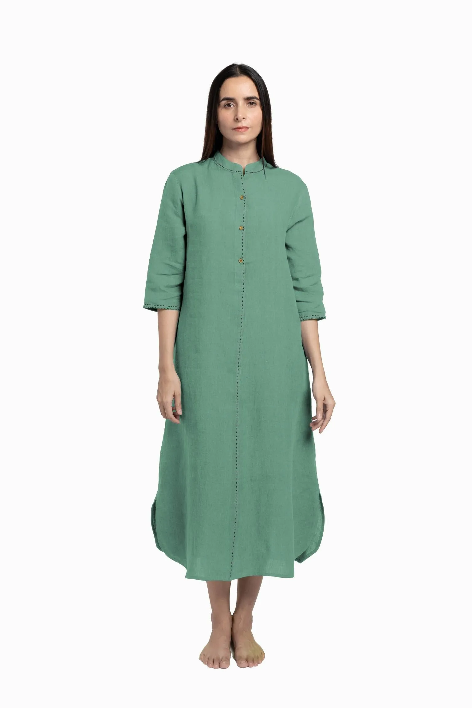 Linen Drizzle Shirt Dress-Oatmeal