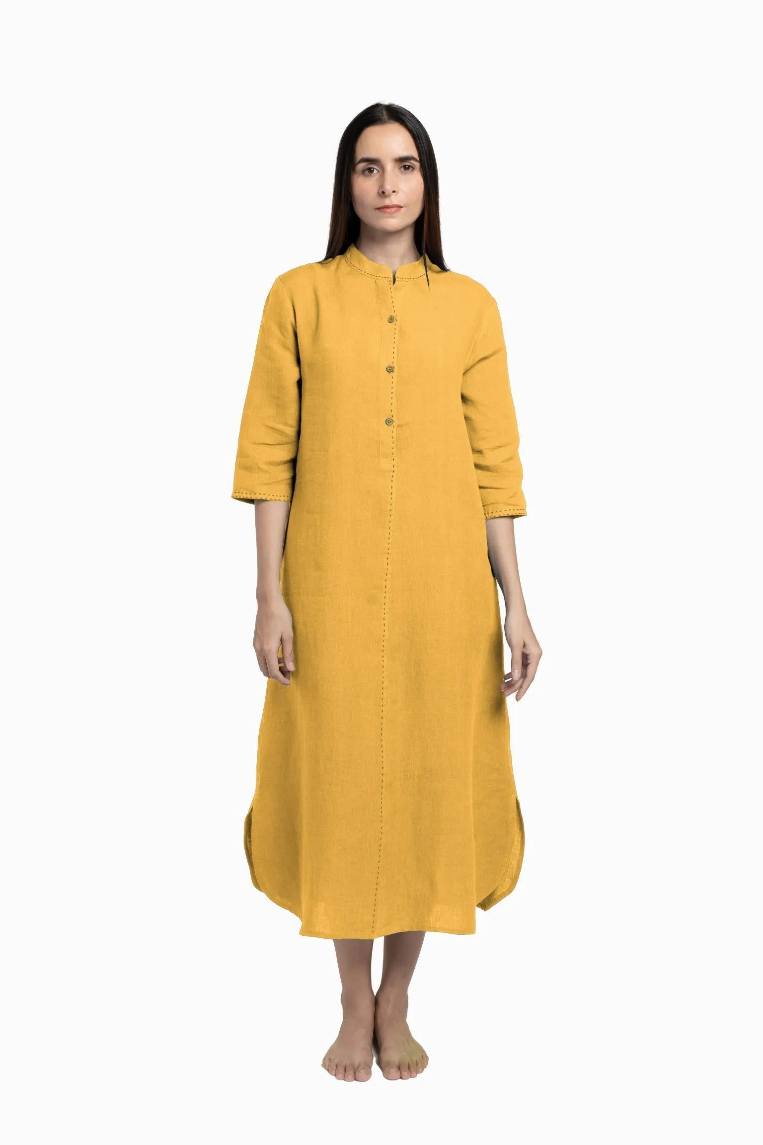 Linen Drizzle Shirt Dress-Oatmeal