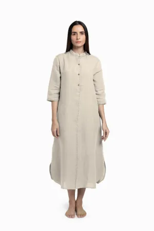 Linen Drizzle Shirt Dress-Oatmeal
