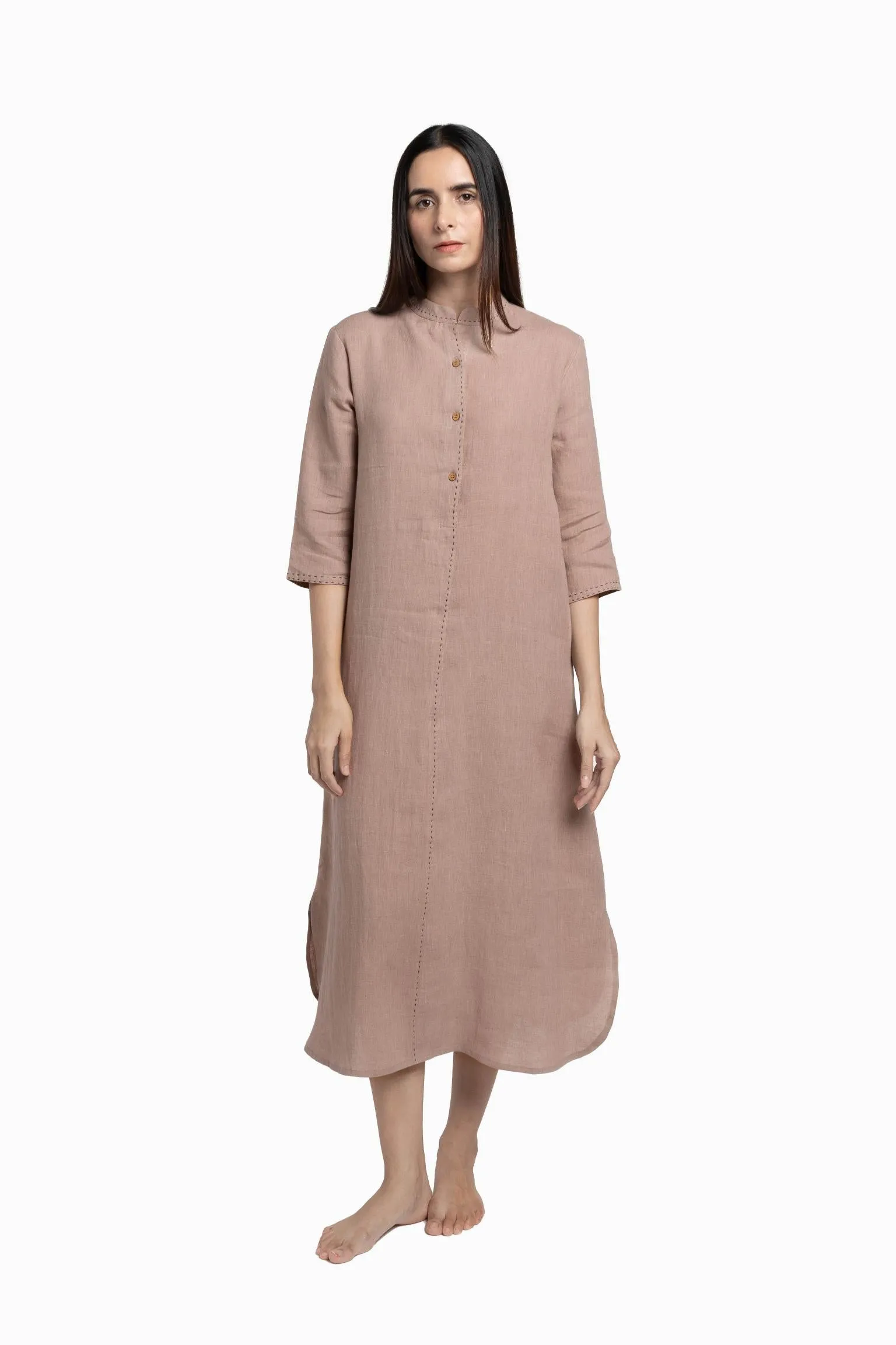 Linen Drizzle Shirt Dress-Stormy Blue