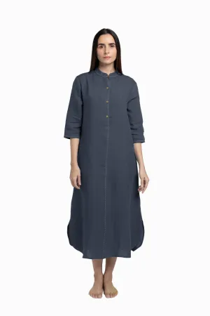 Linen Drizzle Shirt Dress-Stormy Blue