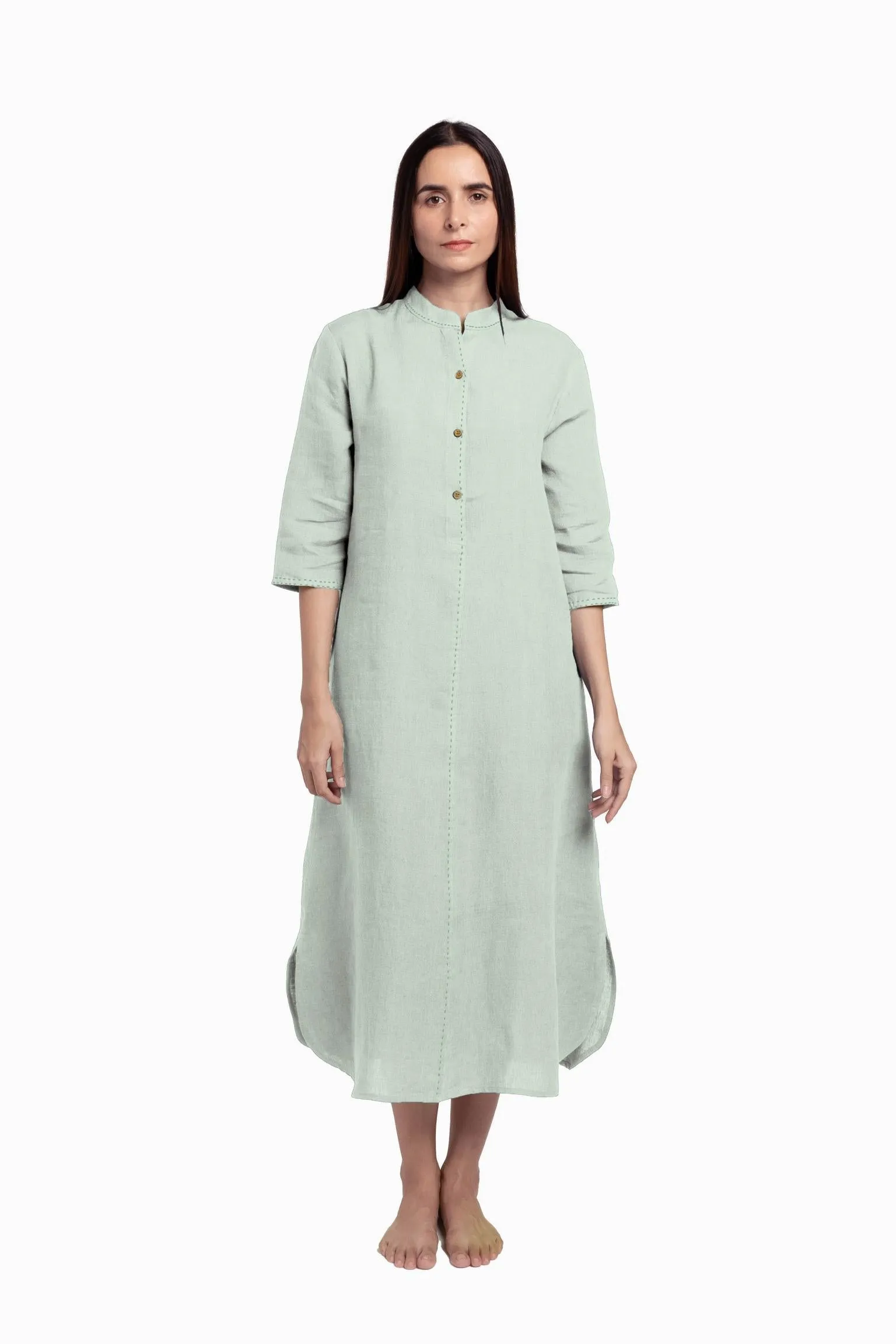 Linen Drizzle Shirt Dress-Stormy Blue