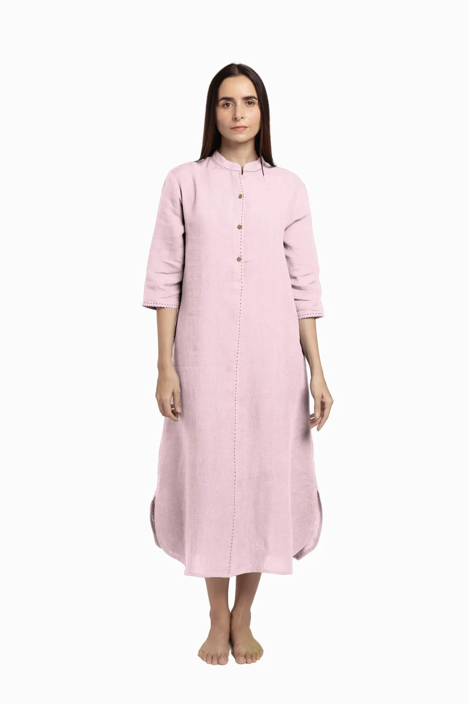 Linen Drizzle Shirt Dress-Stormy Blue