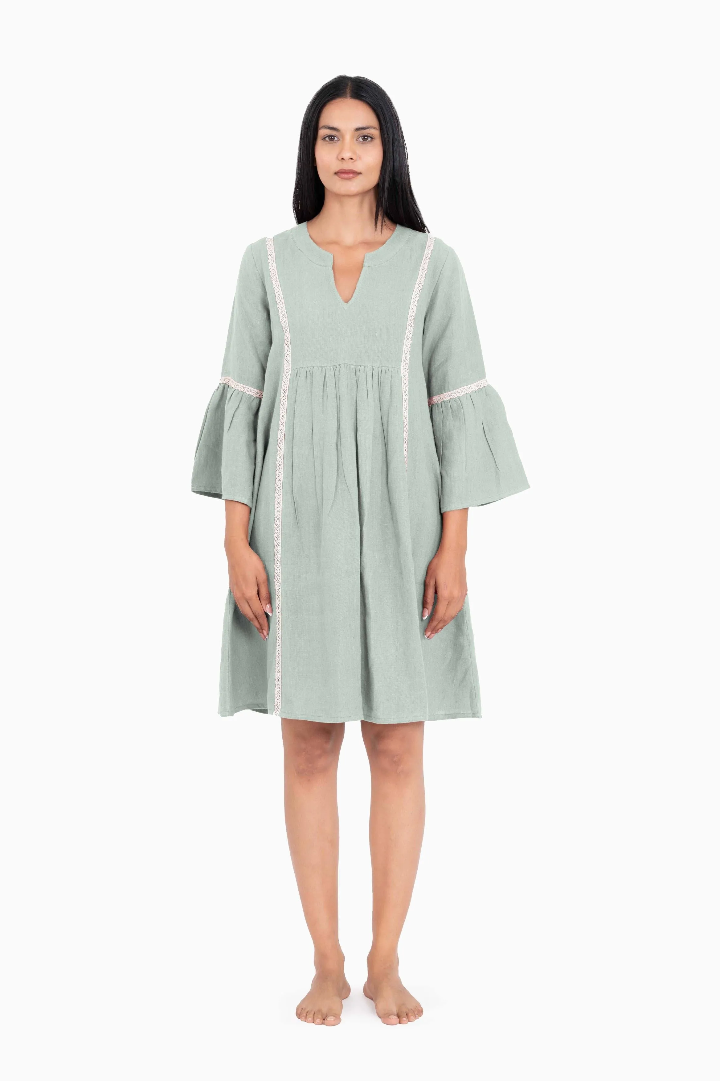 Linen Moana Midi Dress-Midnight Green