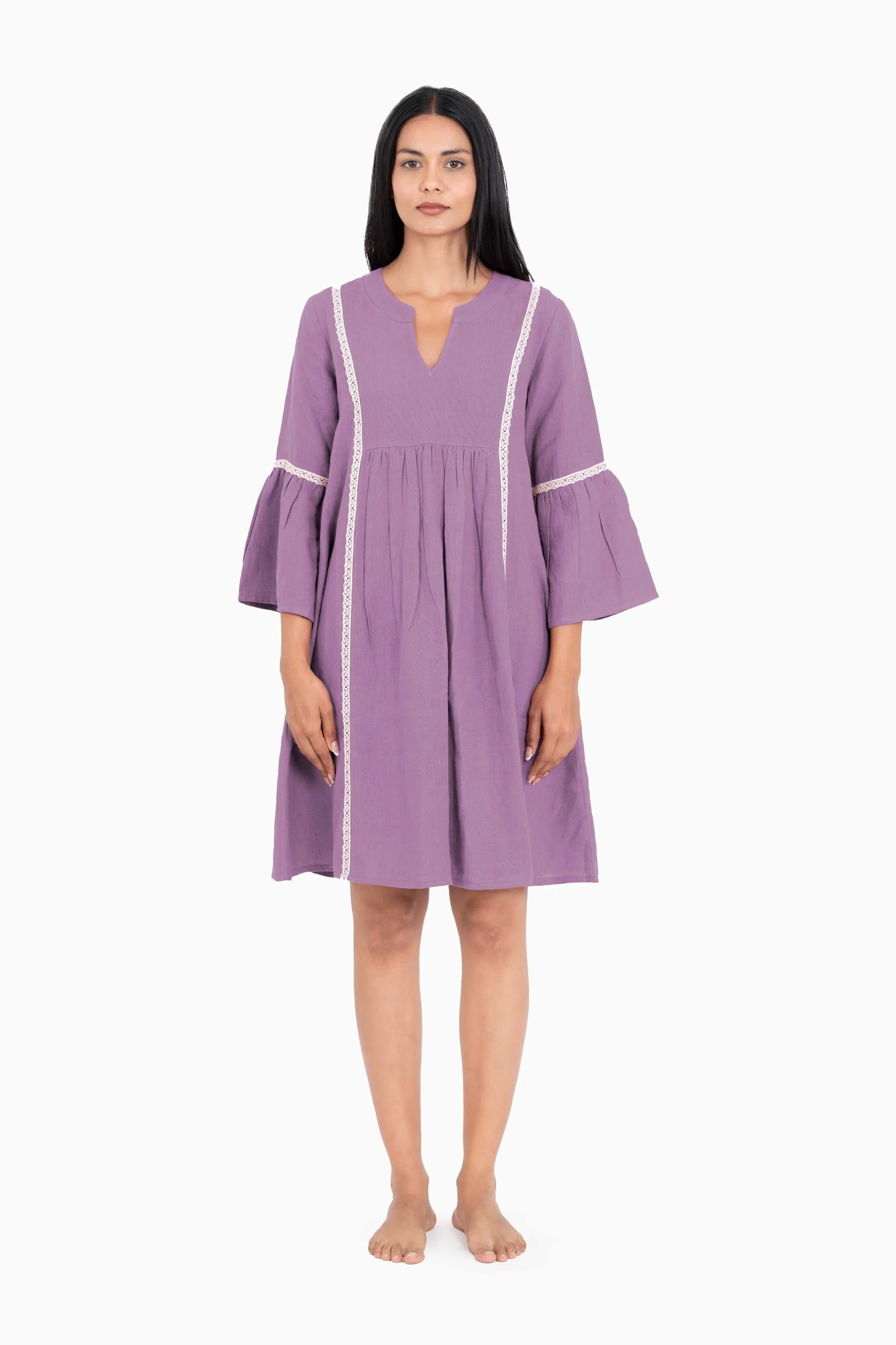 Linen Moana Midi Dress-Misty Lilac