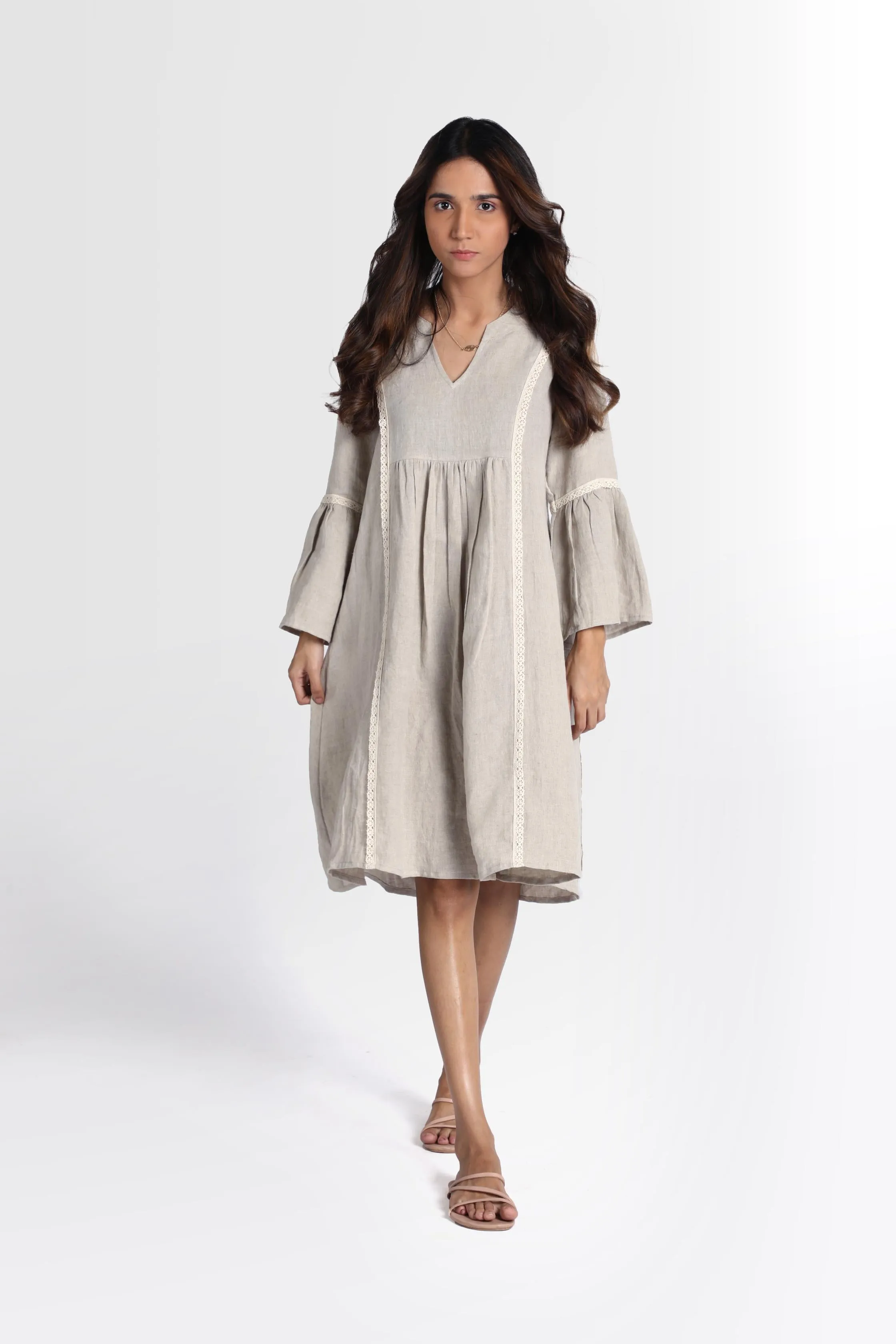 Linen Moana Midi Dress-Oatmeal