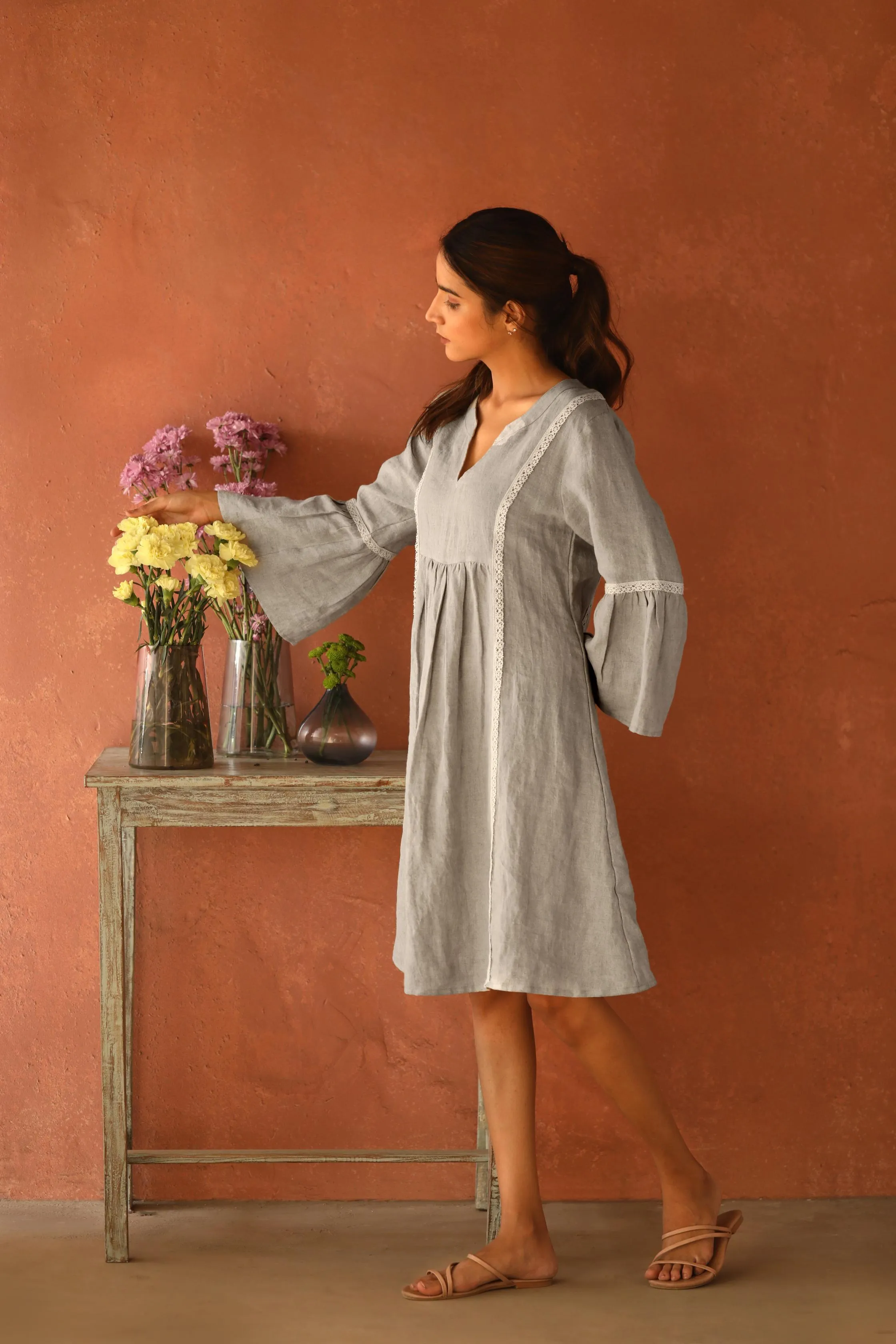 Linen Moana Midi Dress-Oatmeal