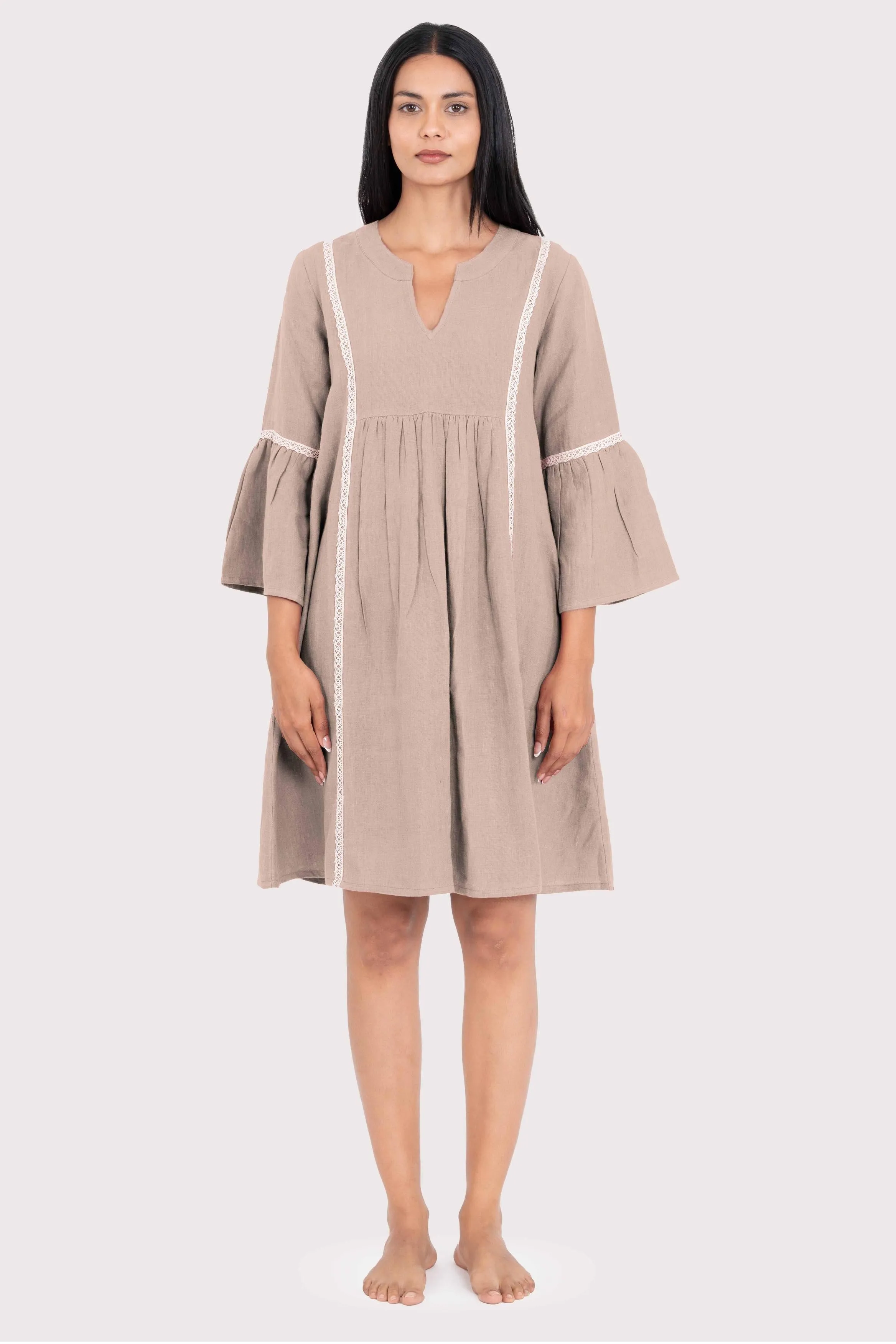 Linen Moana Midi Dress-Oatmeal