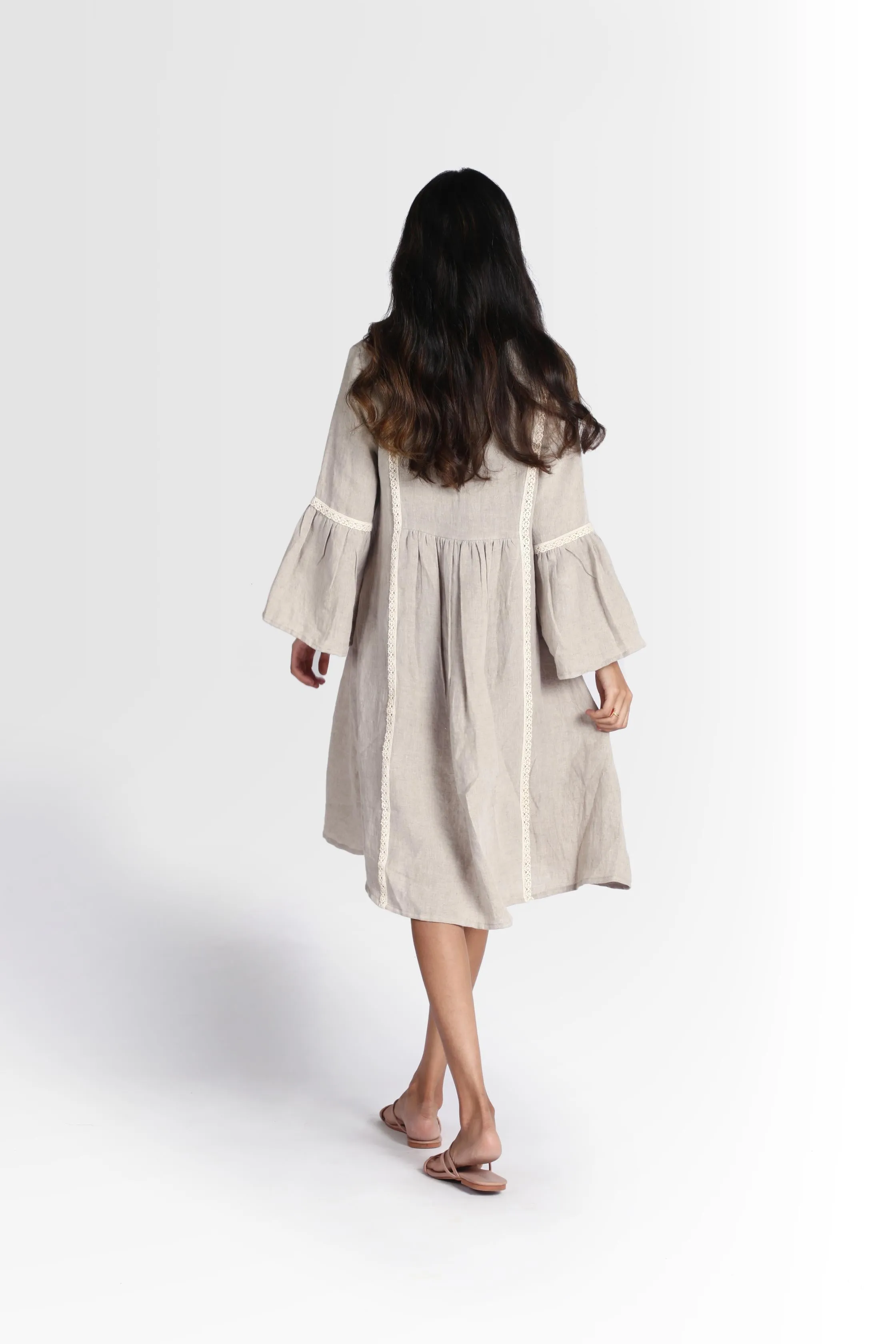 Linen Moana Midi Dress-Oatmeal